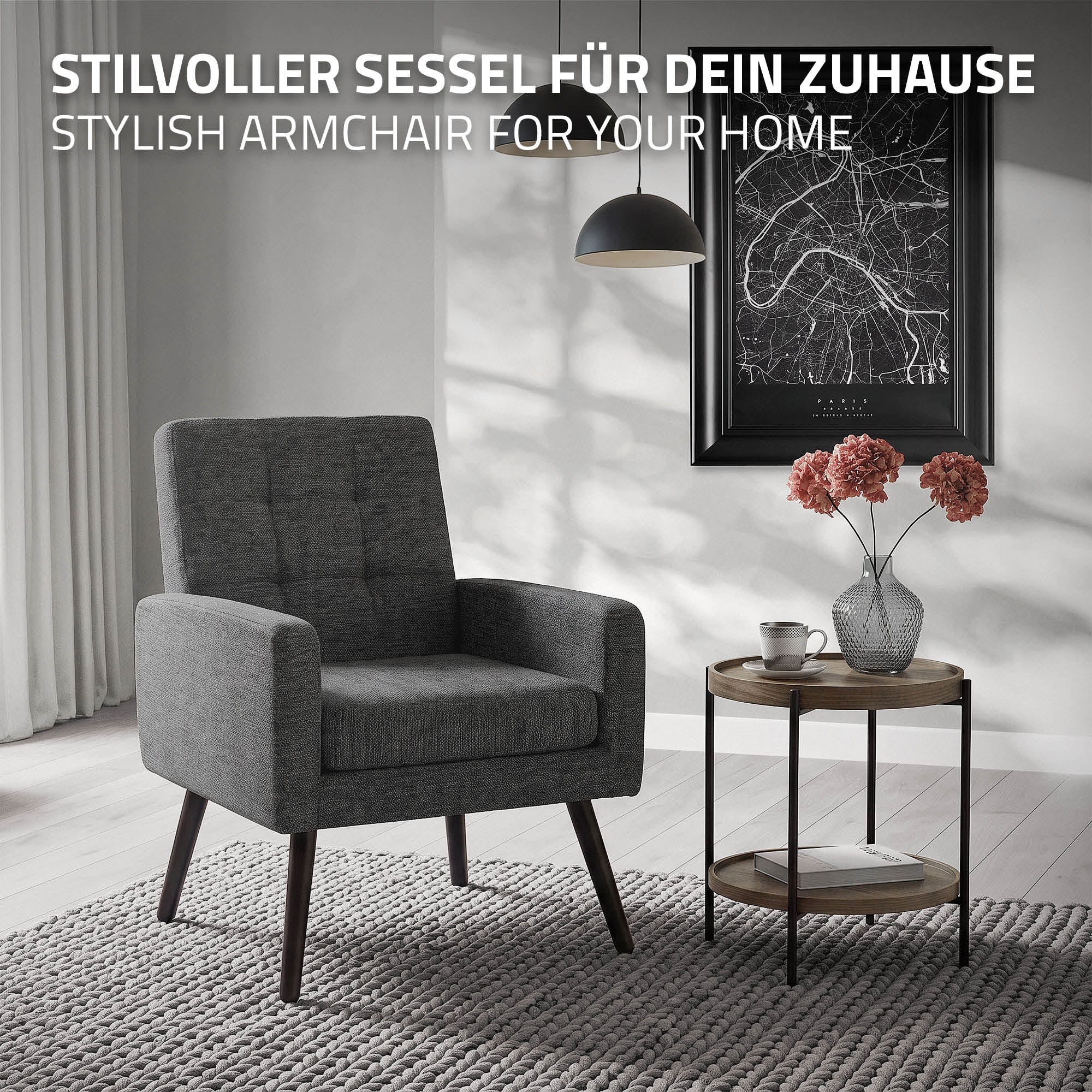 ML-Design fauteuil salon anthracite 66,5x80x63,5 tissu relax