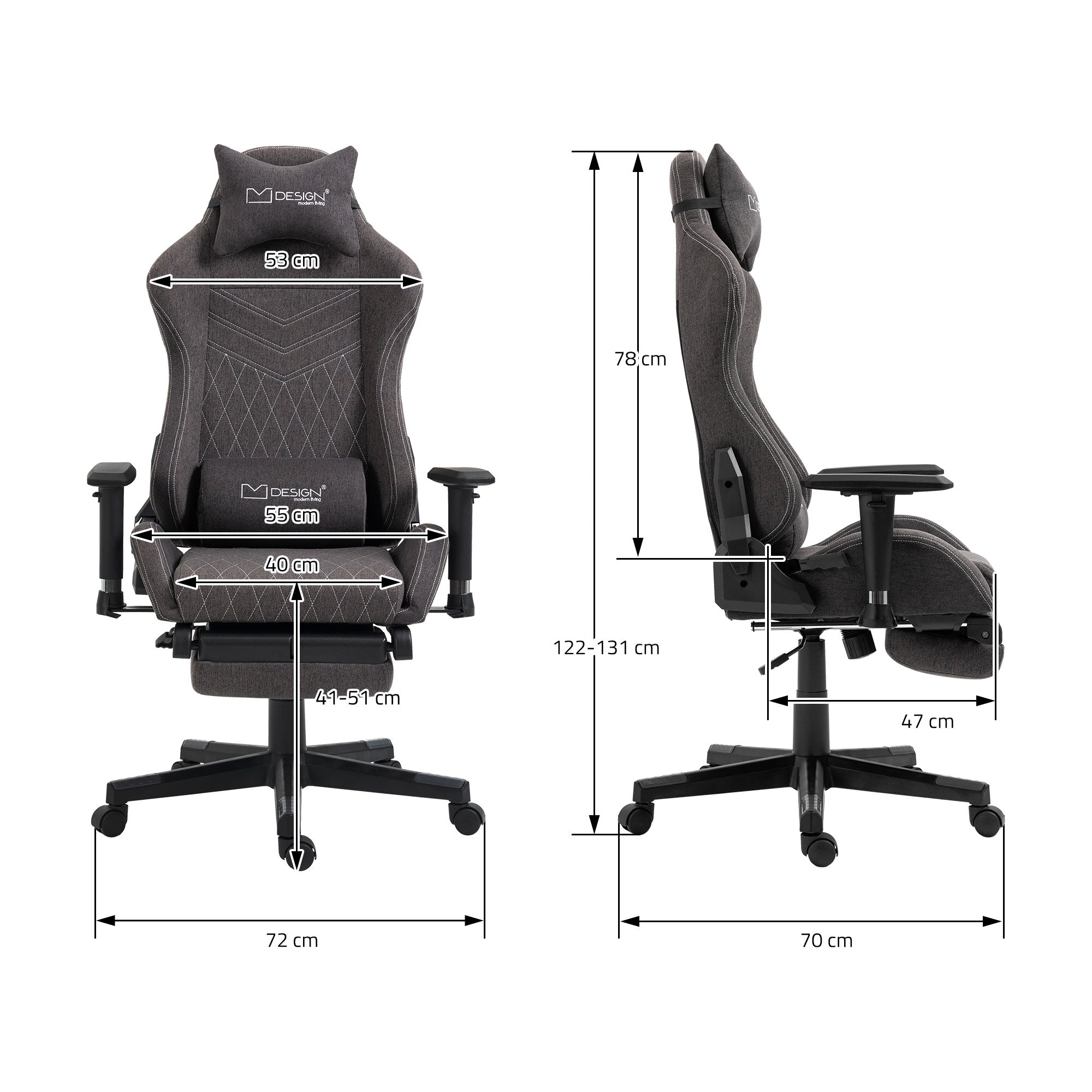 ECD Germany Möbel chaise gaming tissu gris rouge 150 kg