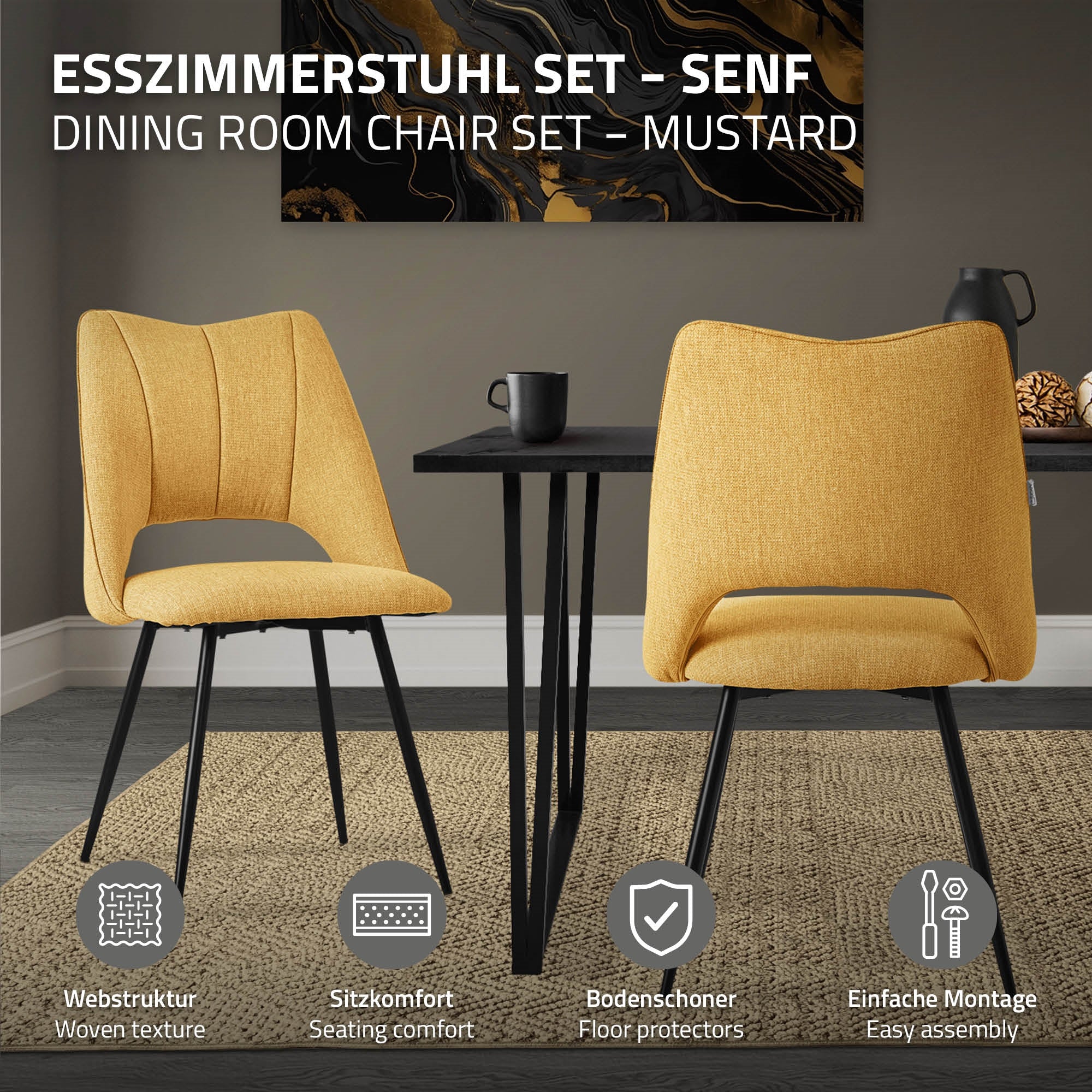 ECD Germany Möbel chaise salle à manger moutarde lot 2 acier