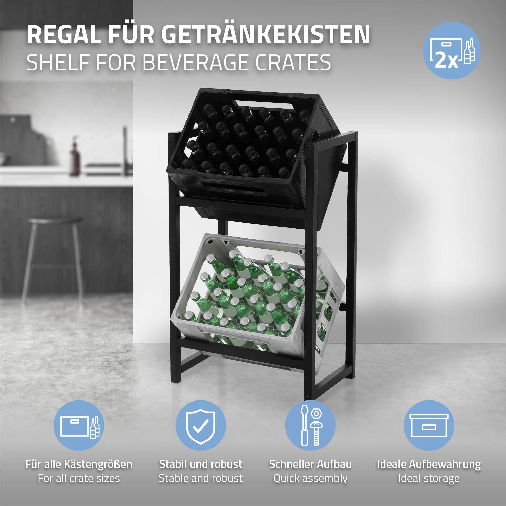 ECD Germany casier bouteilles métal 3 caisses porte-caisses