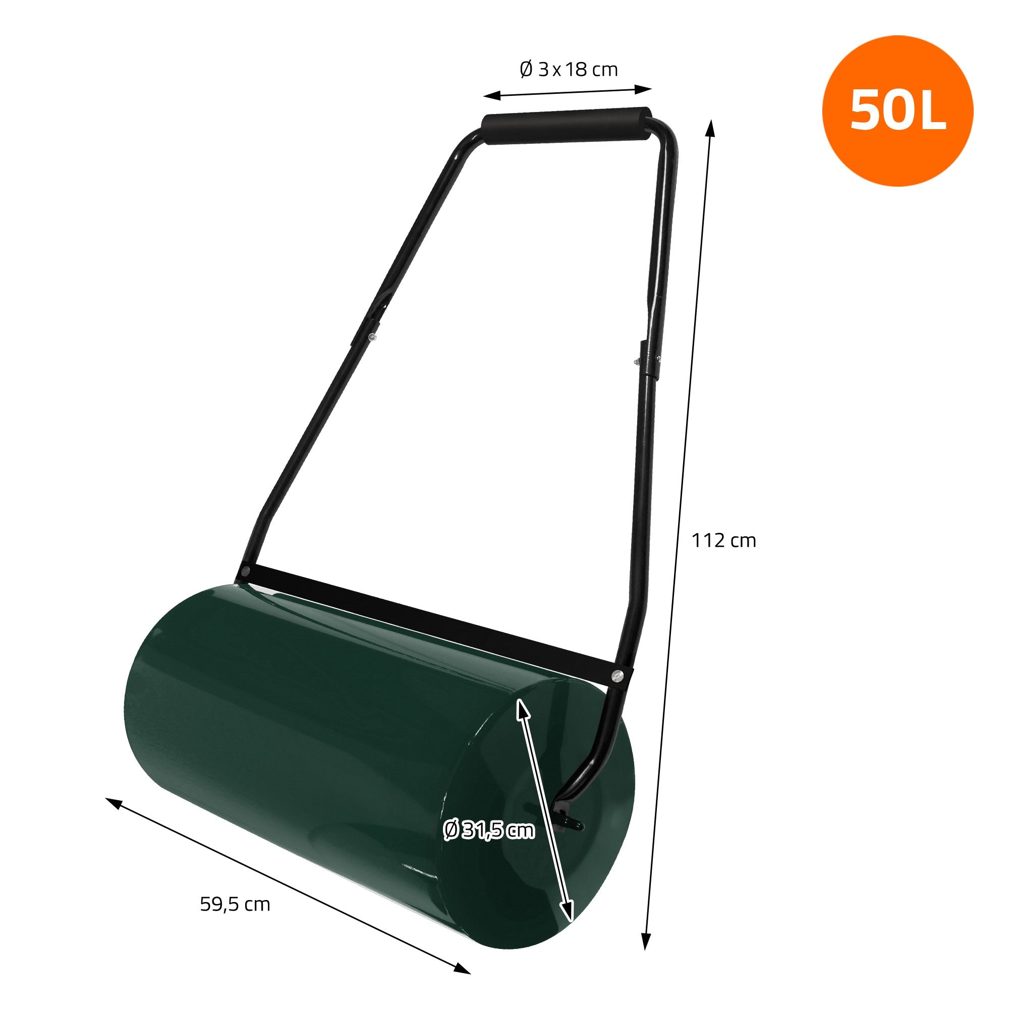 ECD Germany Garten Rouleau gazon 50 L vert 60 cm acier lesté