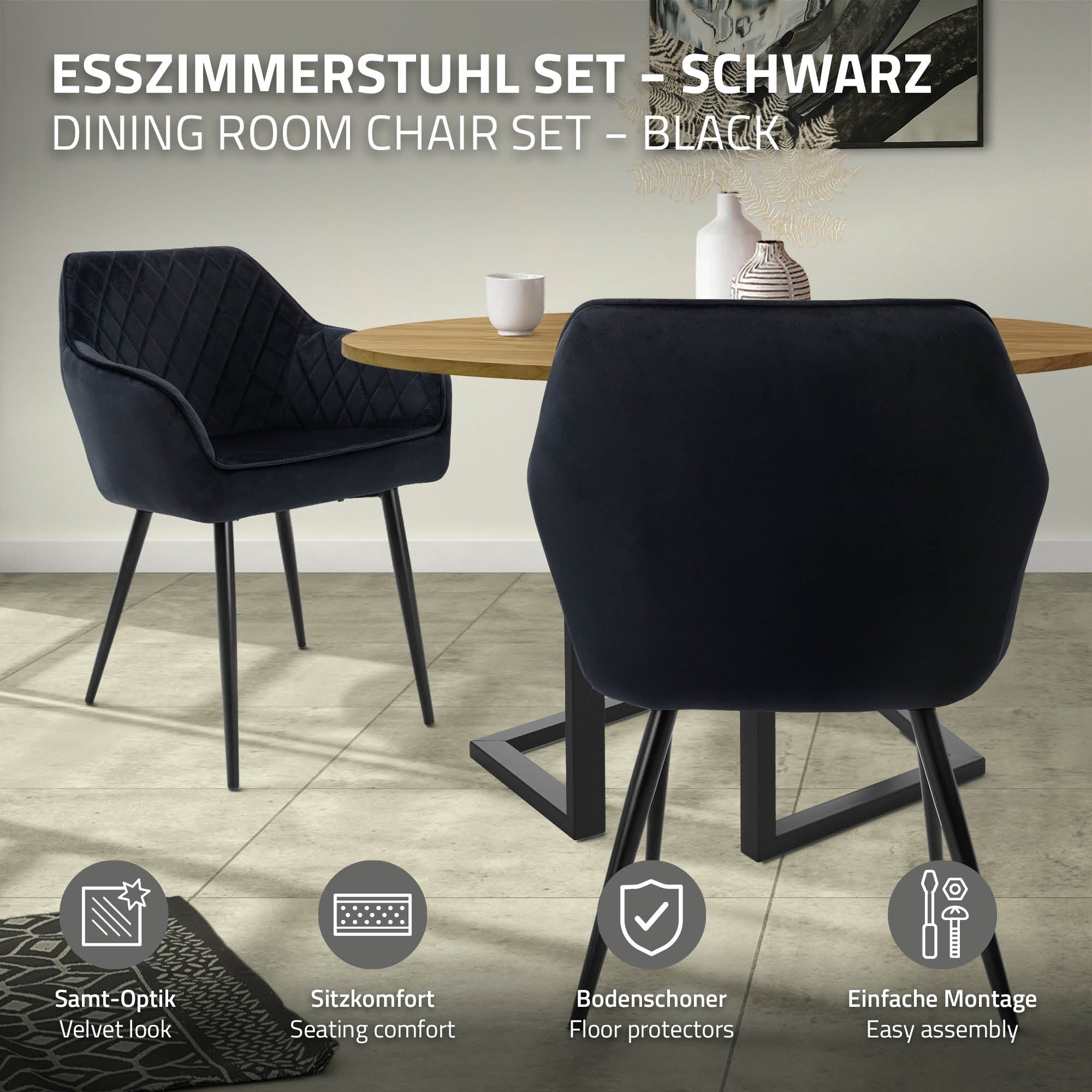 ECD Germany Möbel chaise velours noir losange x2 B-Ware