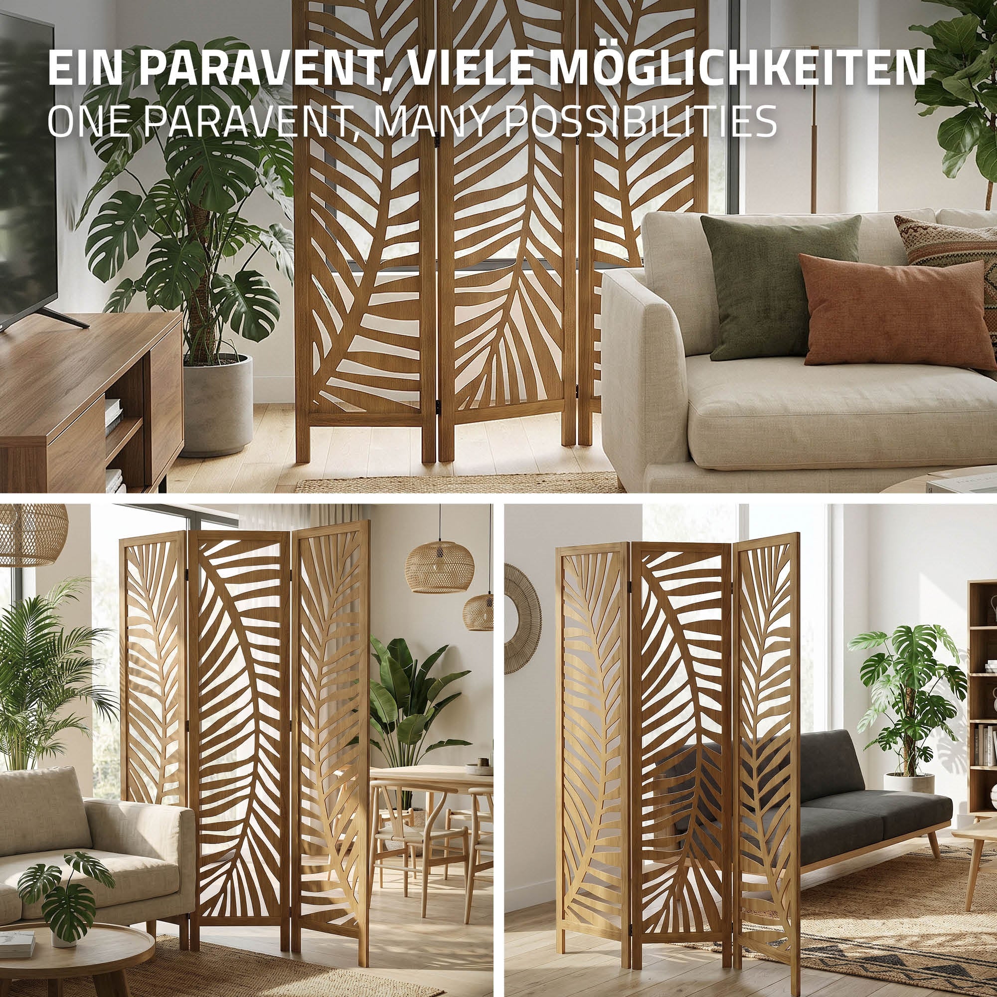 ECD Germany Möbel paravent Fukuoka marron 170x121 cm