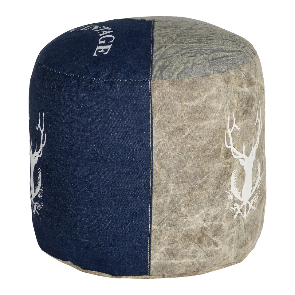 WOMO Jacksonville pouf rond 35x43 bleu jean toile