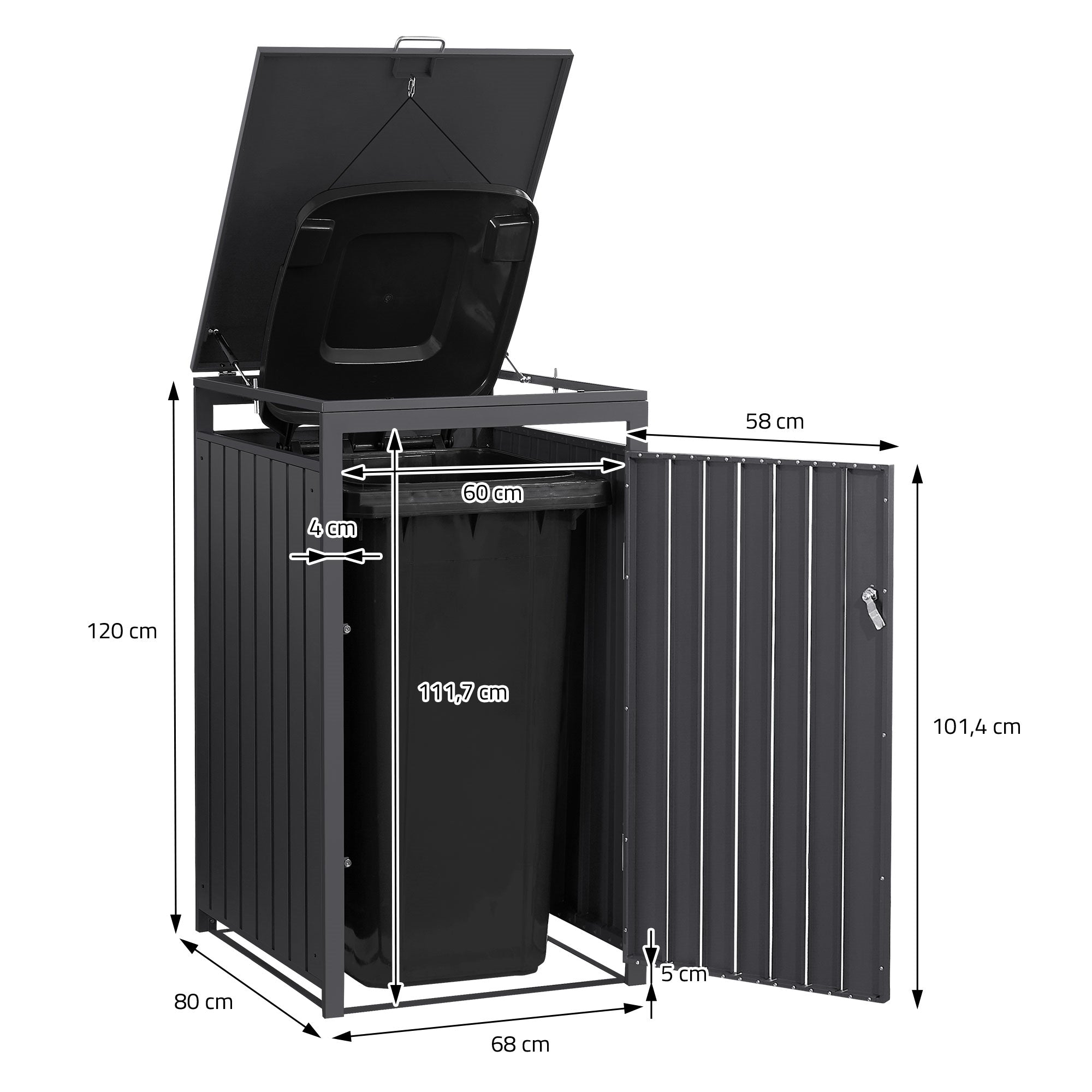 ECD Germany cache poubelle acier anthracite 3x240L 200x80 cm