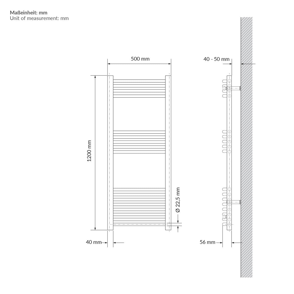 LuxeBath Sahara sèche-serviettes beige 500x1200 mm cintré thermostat acier