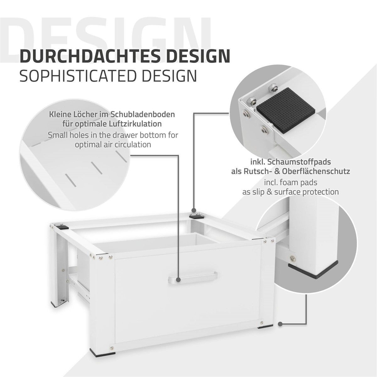 ECD Germany Möbel Socle lave-linge acier avec tiroir noir