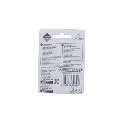 Leader Price piles alcalines LR20 D 1.5V x2 lampes et jouets