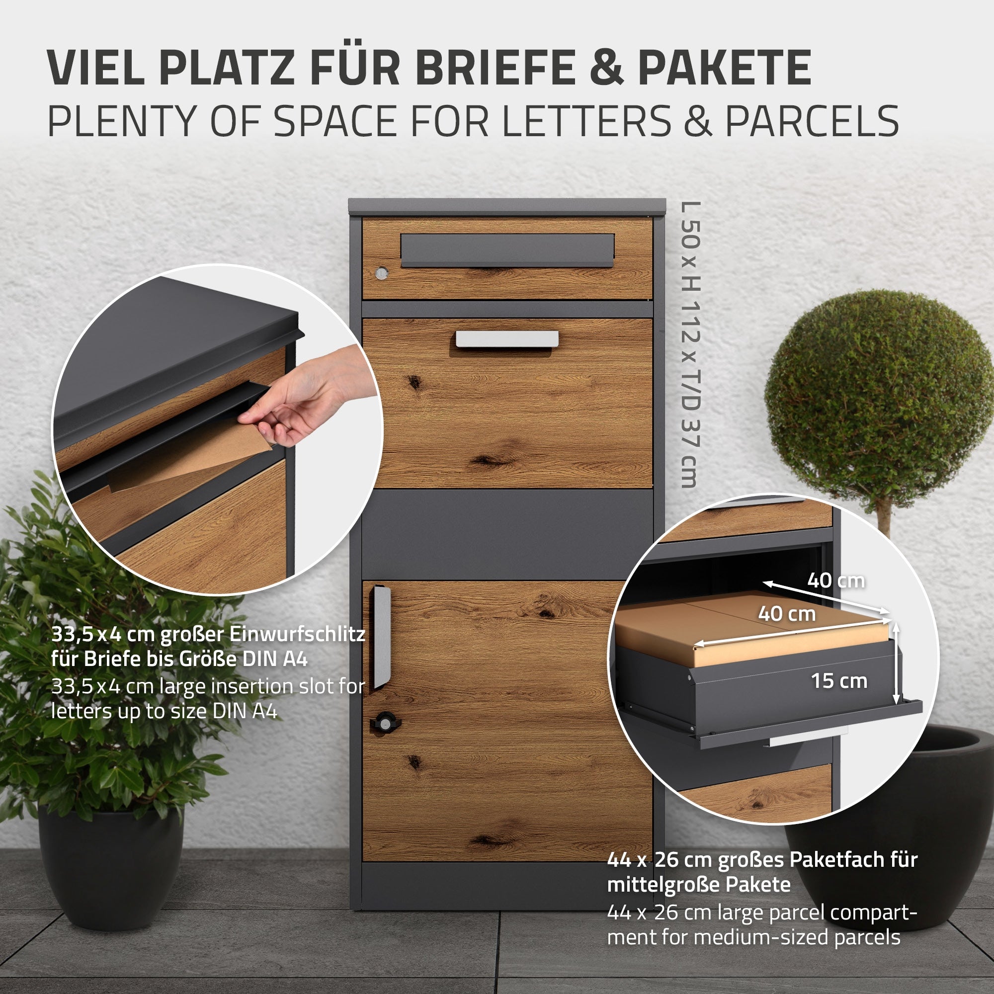 ECD Germany boîte aux lettres colis anthracite chêne 50x112x37