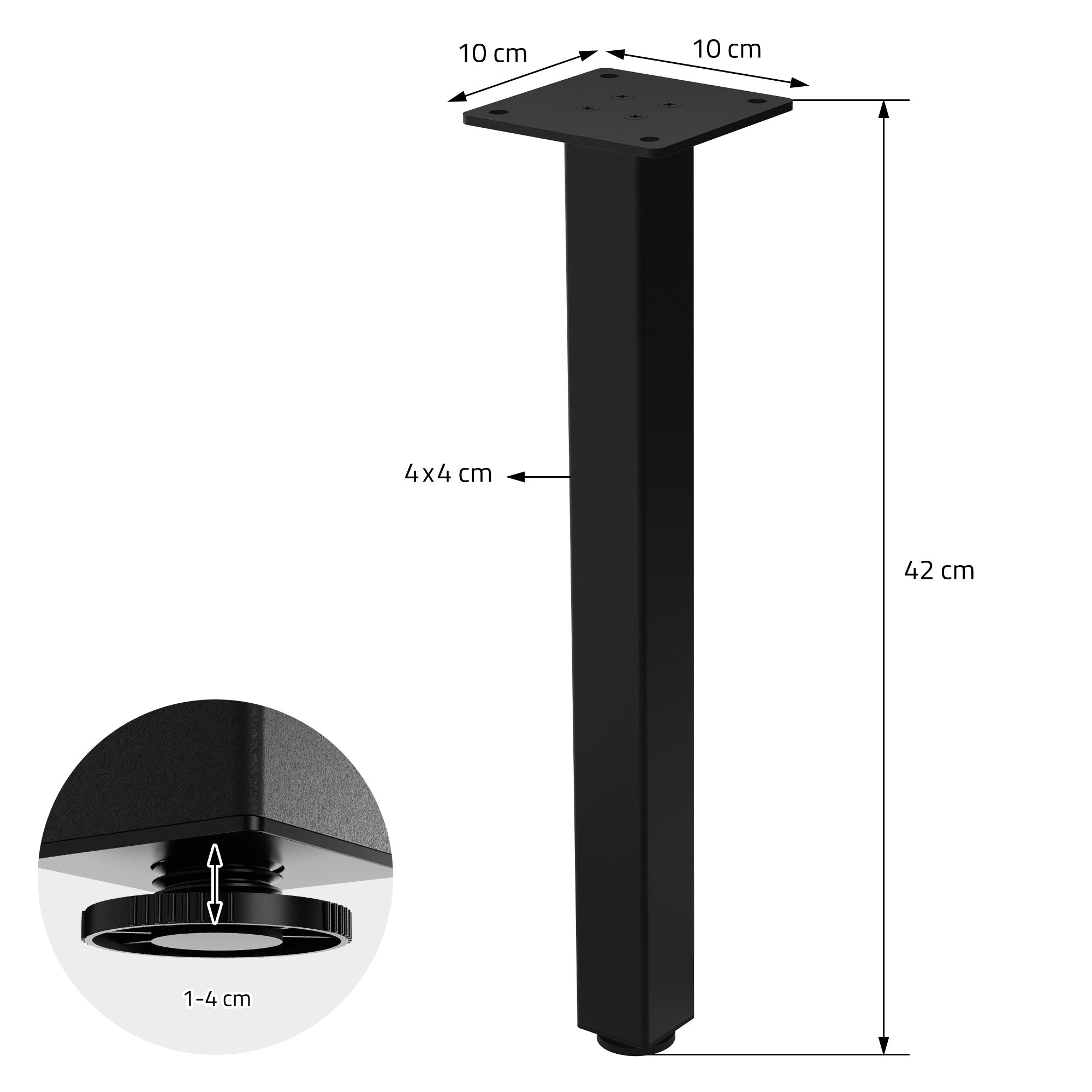ECD Germany Möbel pieds table acier 42 cm noir lot 4 réglables