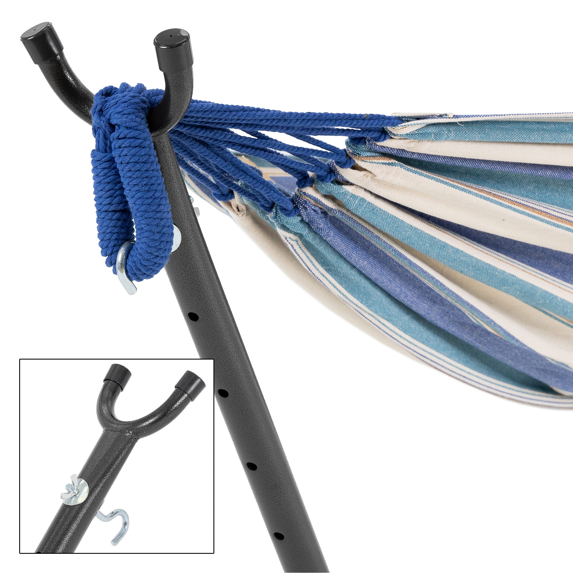 ECD Germany Sport Freizeit hamac XXL sur pied bleu blanc 275 cm
