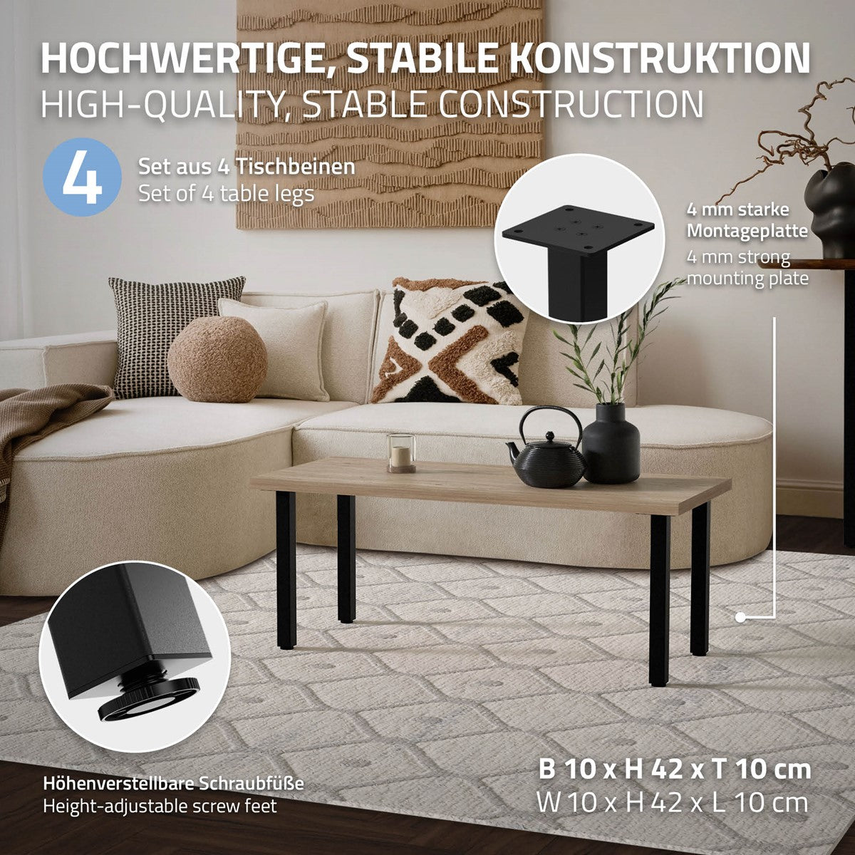 ECD ML-Design Pieds de table I-Design Acier Lot 4 42 cm