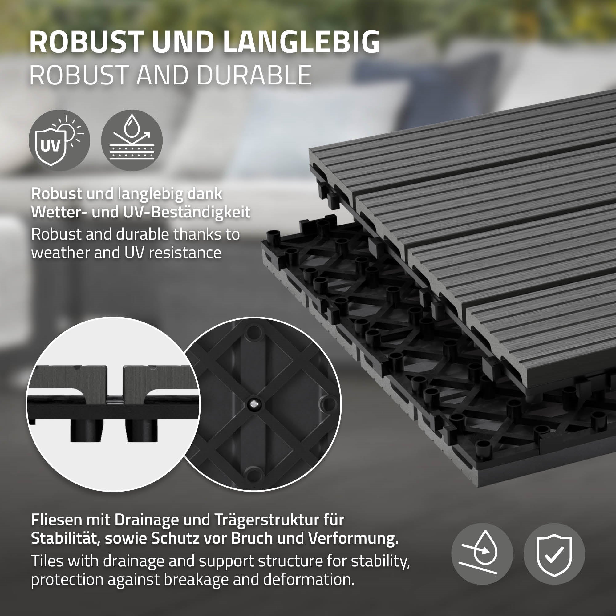 ECD Germany Garten dalle terrasse WPC 30x30 anthracite 1m²