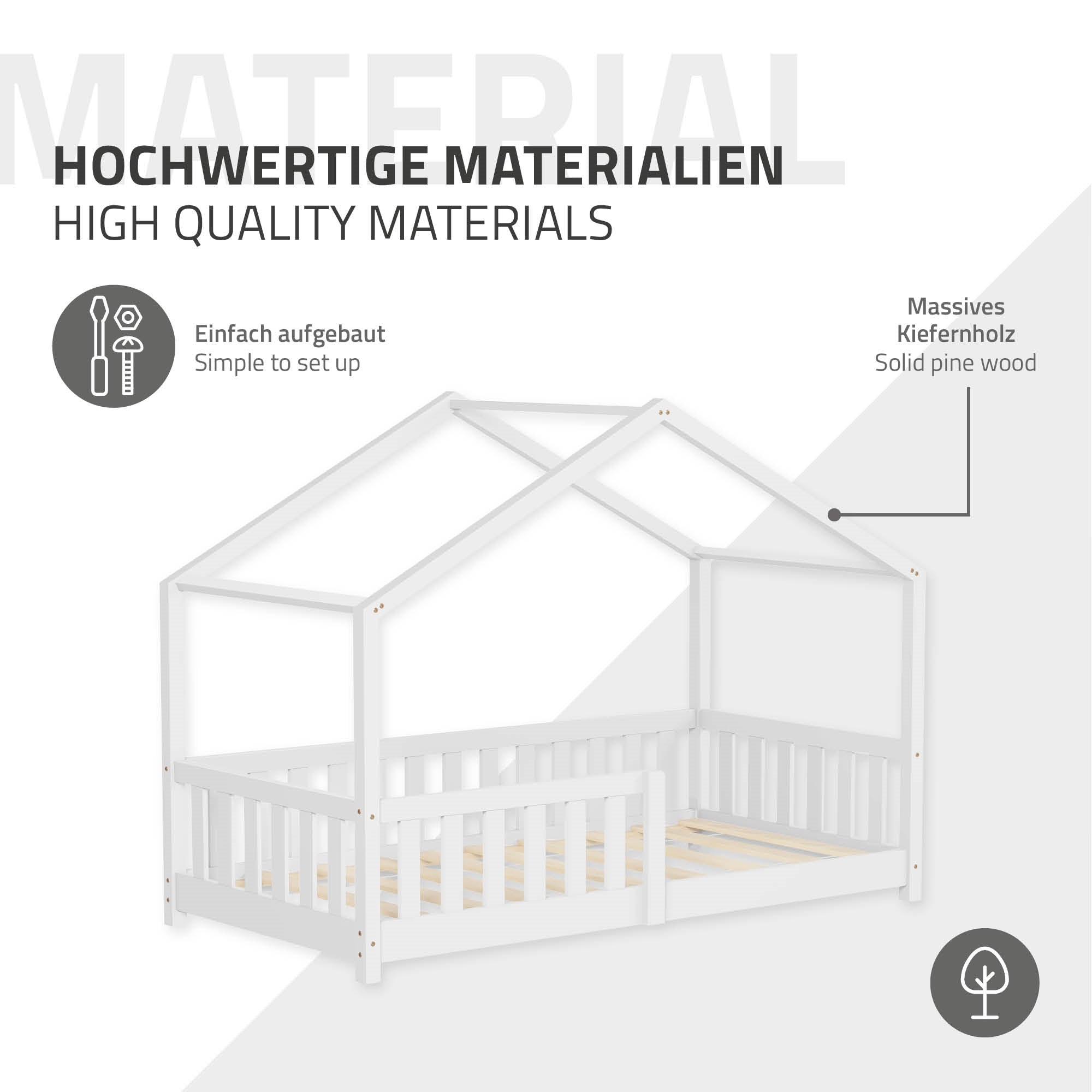 ECD Germany Kinder lit cabane 80x160 cm blanc avec sommier