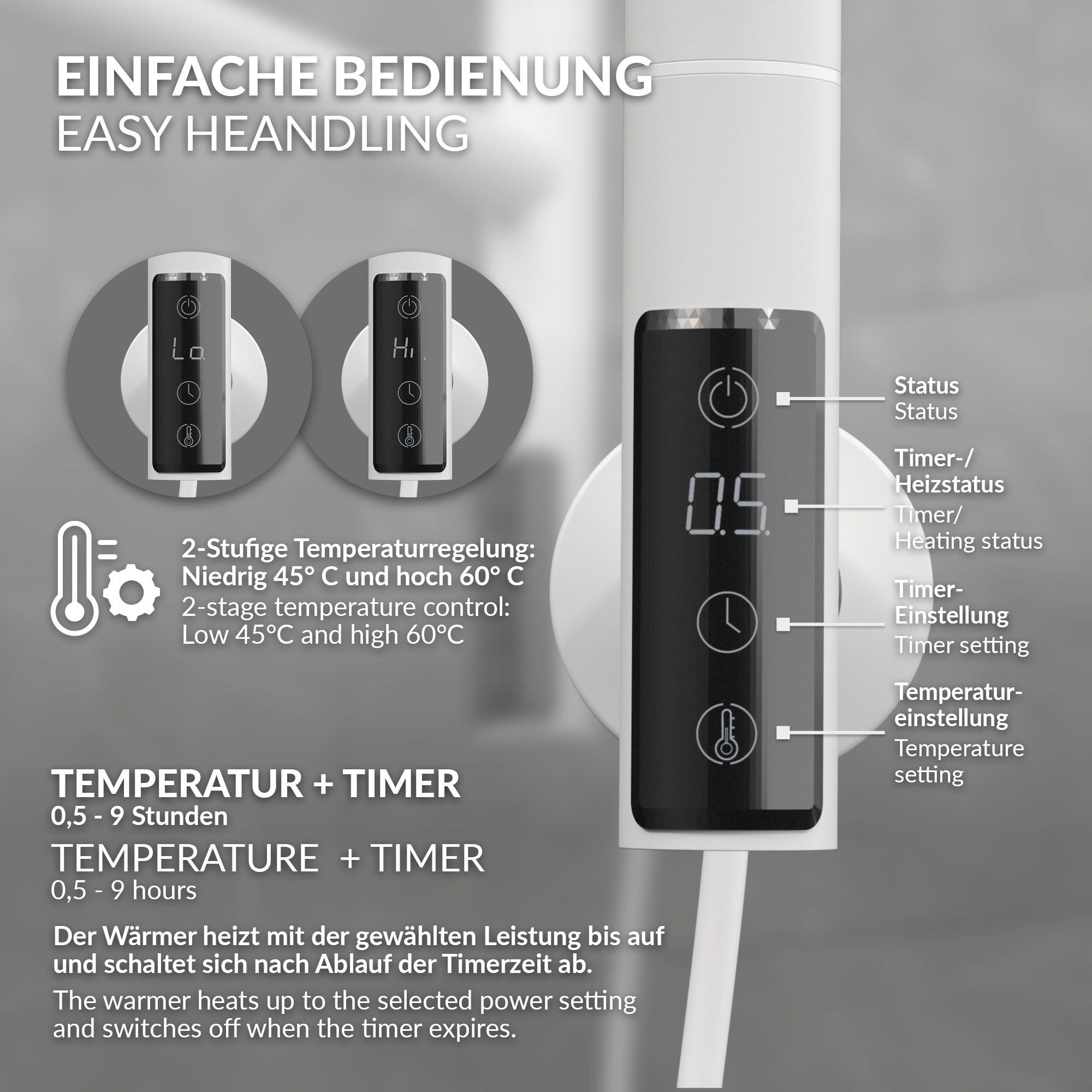 ECD Germany Heizungen sèche-serviettes 75W blanc 5 bras pivotants