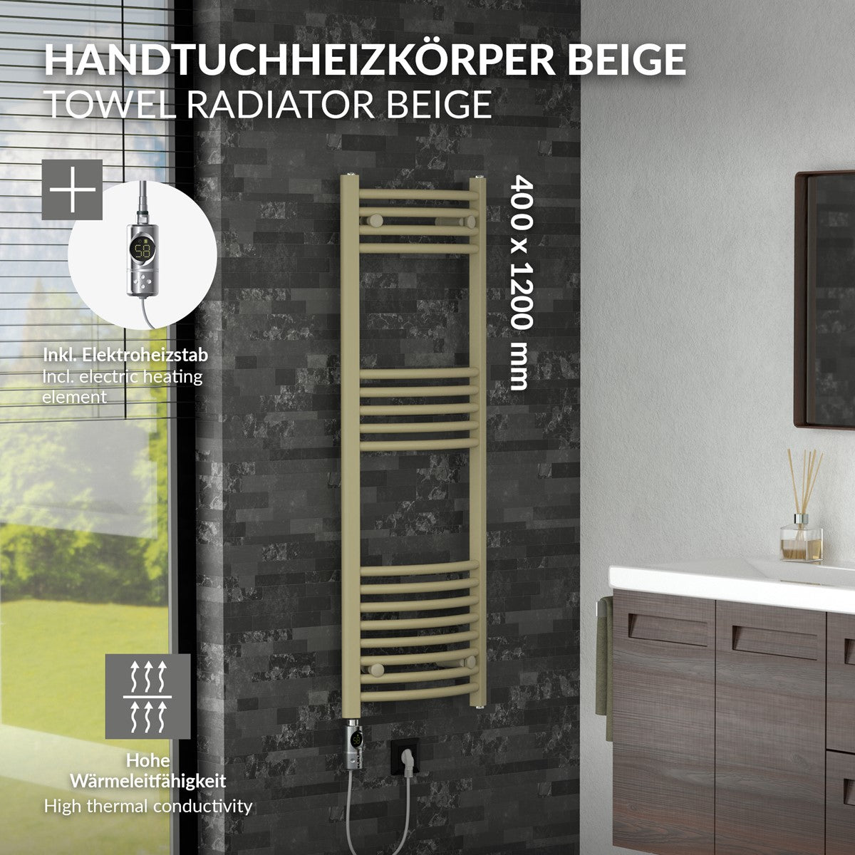 ECD Sahara 400x1200 radiateur sèche-serviettes beige cintré