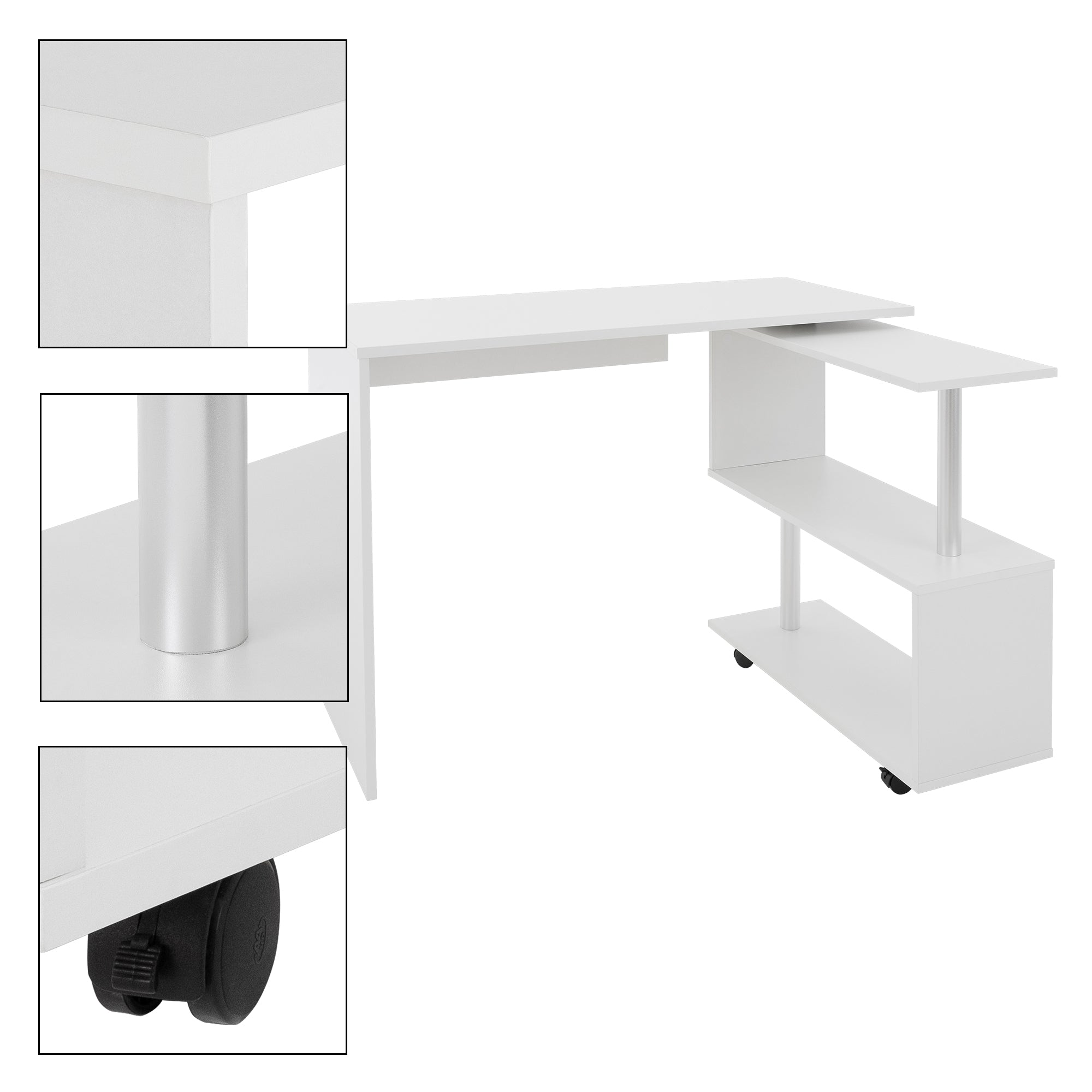 ECD Germany Möbel bureau d’angle pivotant blanc 150 cm