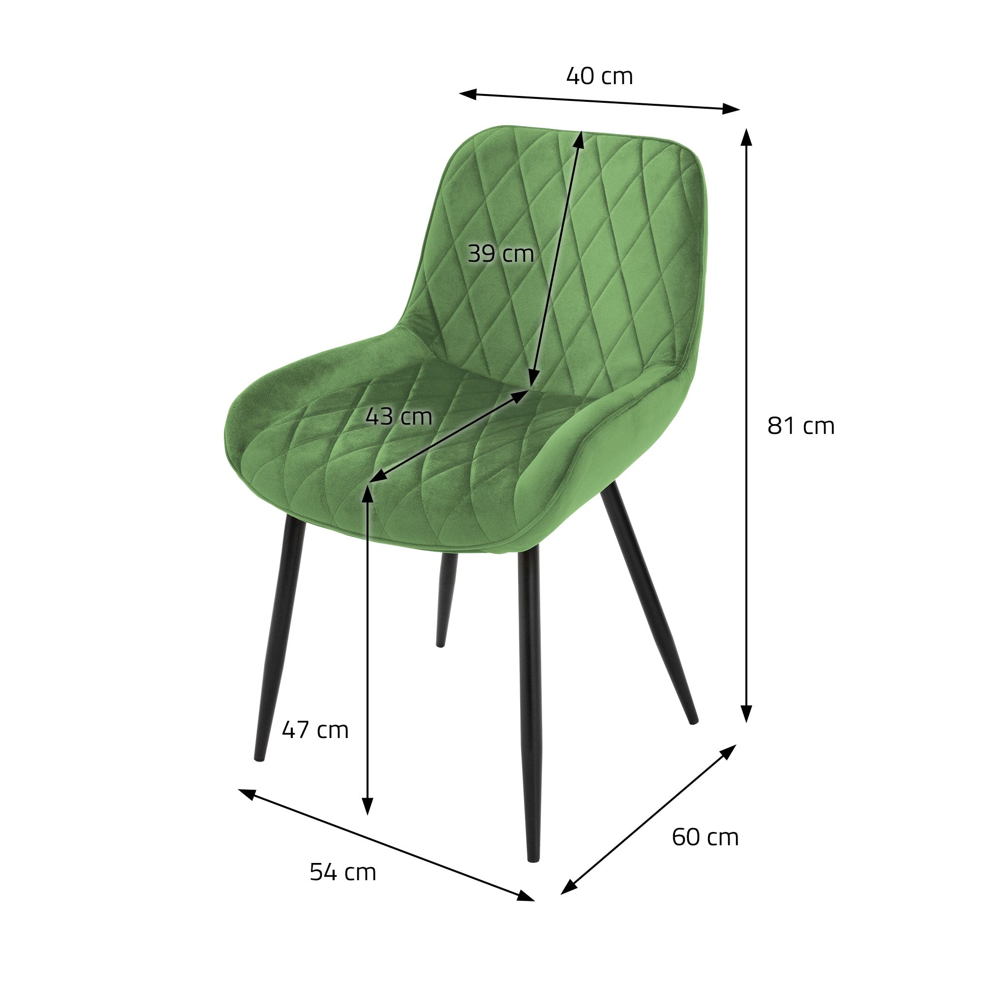 ECD Möbel Chaises velours sauge accoudoirs x6 pieds métal