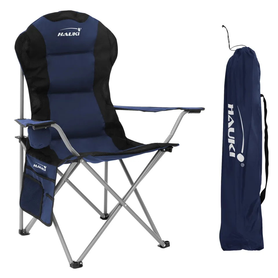 Hauki chaise camping pliante bleue 150 kg porte-gobelet