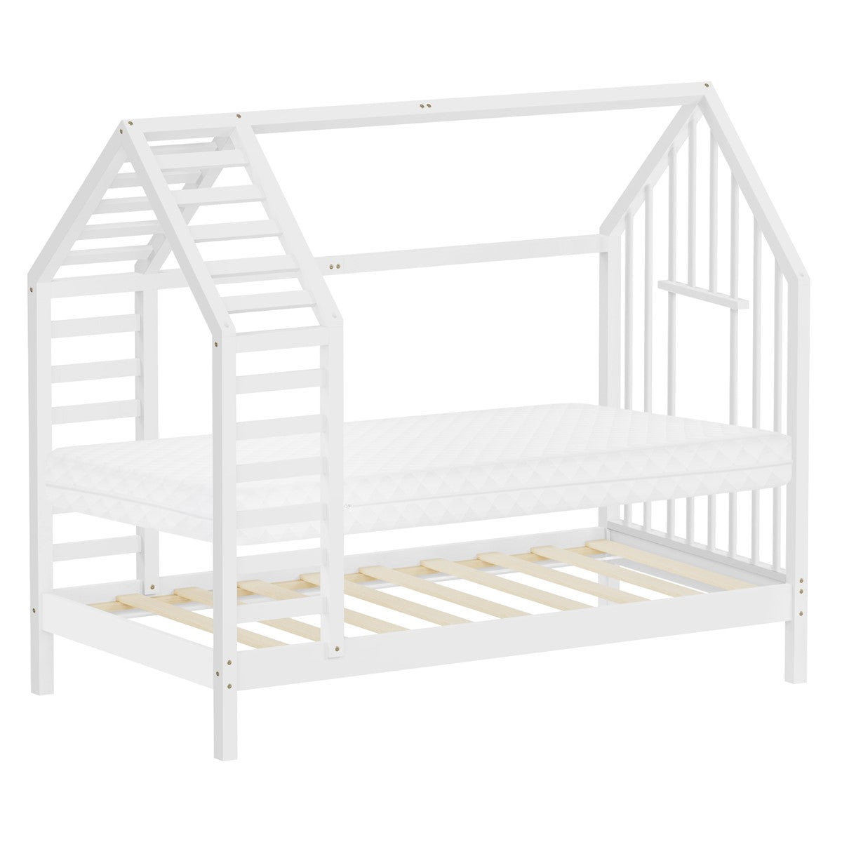 ECD Germany Kinder lit cabane 80x160 blanc avec matelas pin
