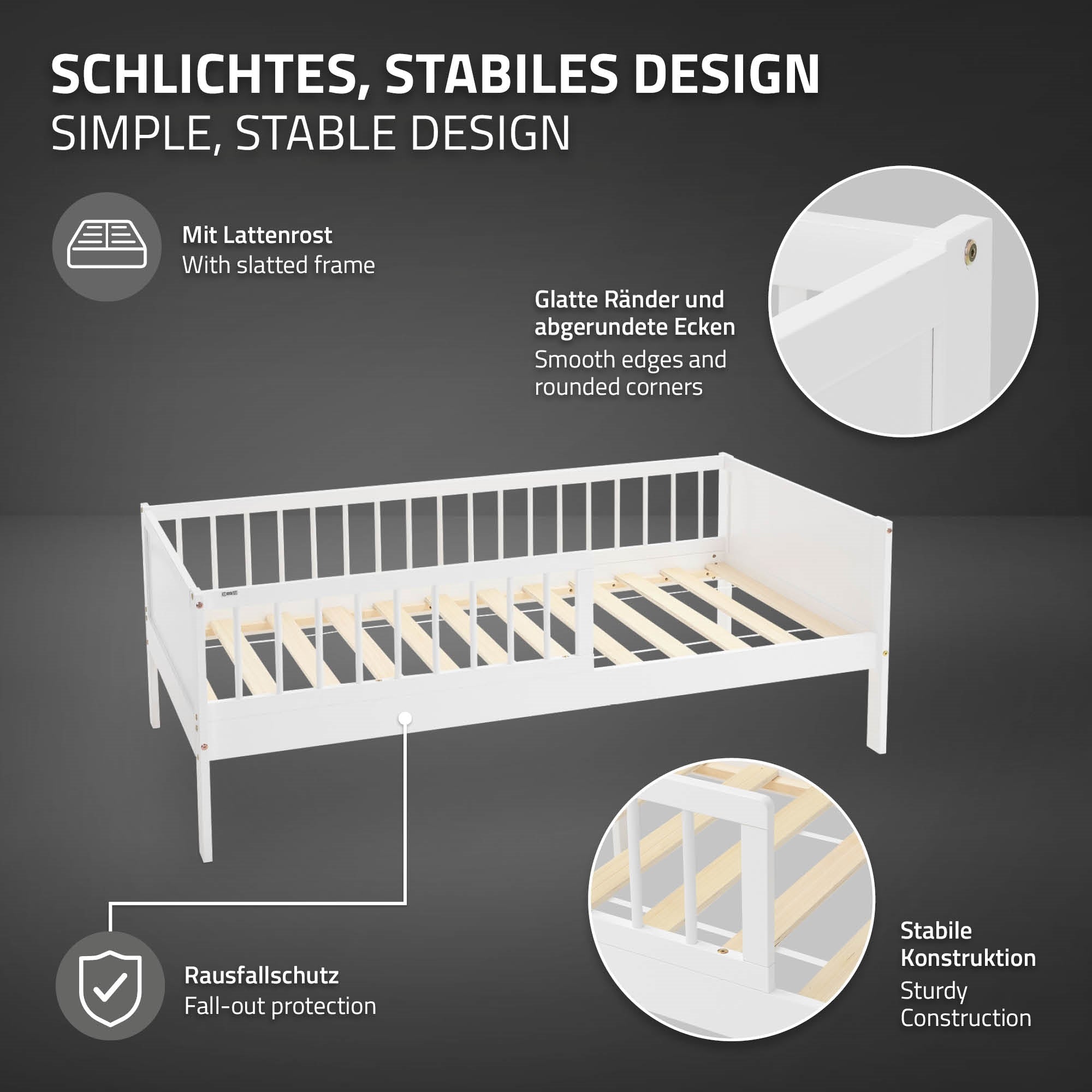 ECD Germany Kinder lit enfant 80x160 blanc avec matelas