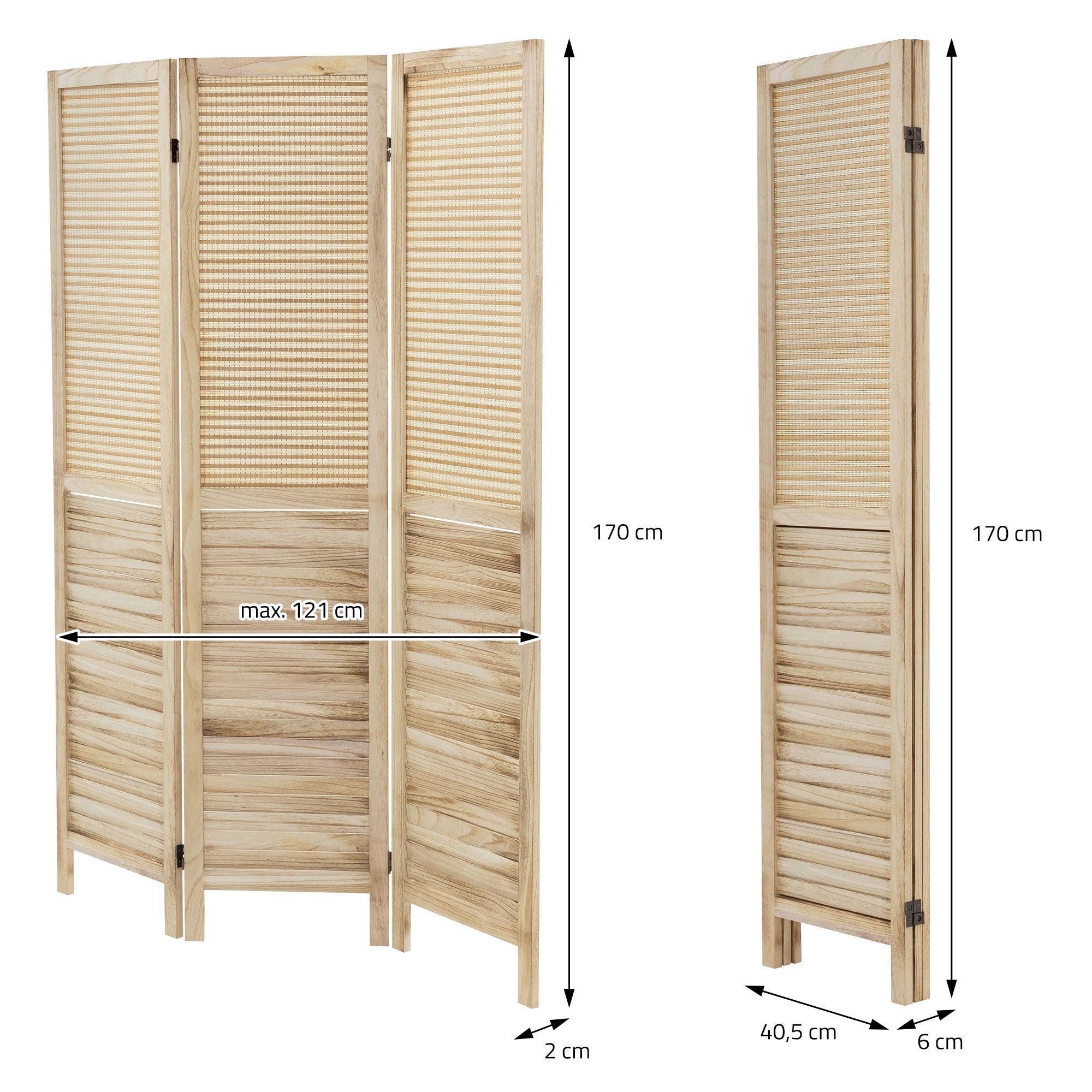 ECD Germany Möbel paravent bois 3 panneaux beige Osaka 170x121