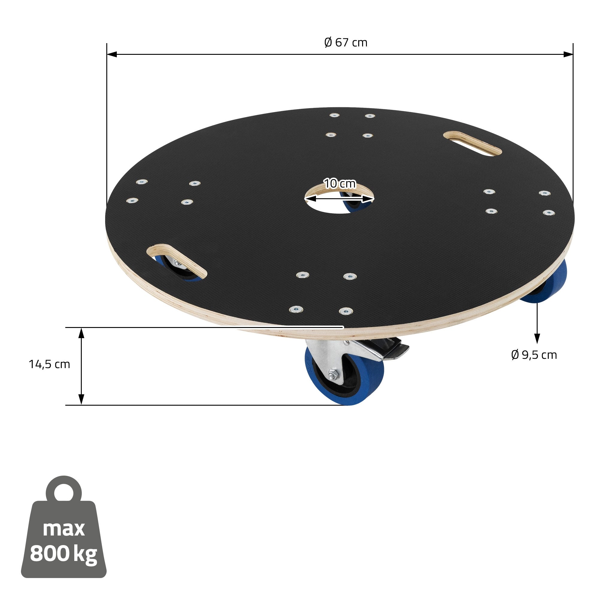 ECD Germany plateau roulant rond bois Ø67 cm 800 kg avec freins