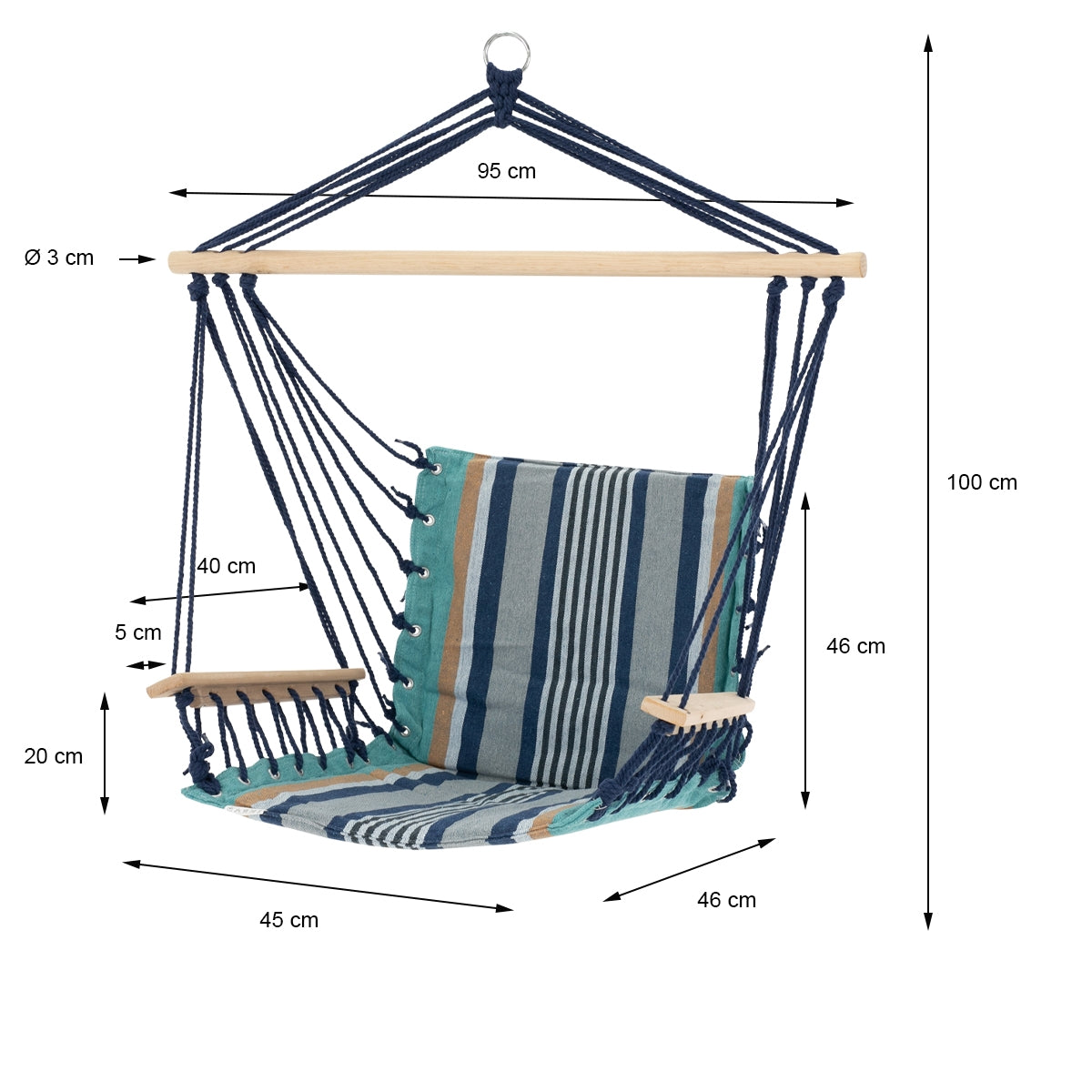 ECD Germany Fauteuil suspendu coton multicolore avec support