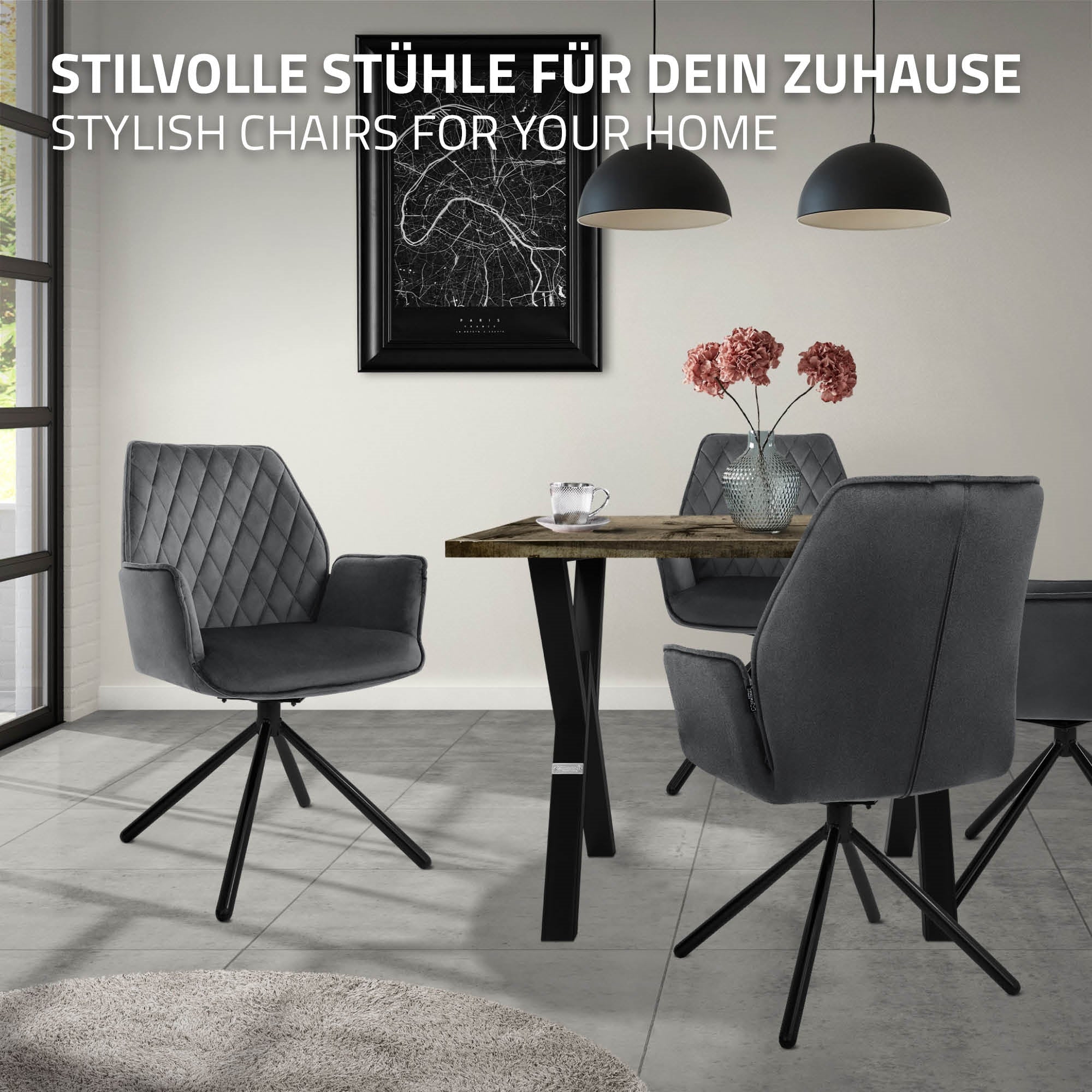 ECD Germany Möbel chaise pivotante velours anthracite