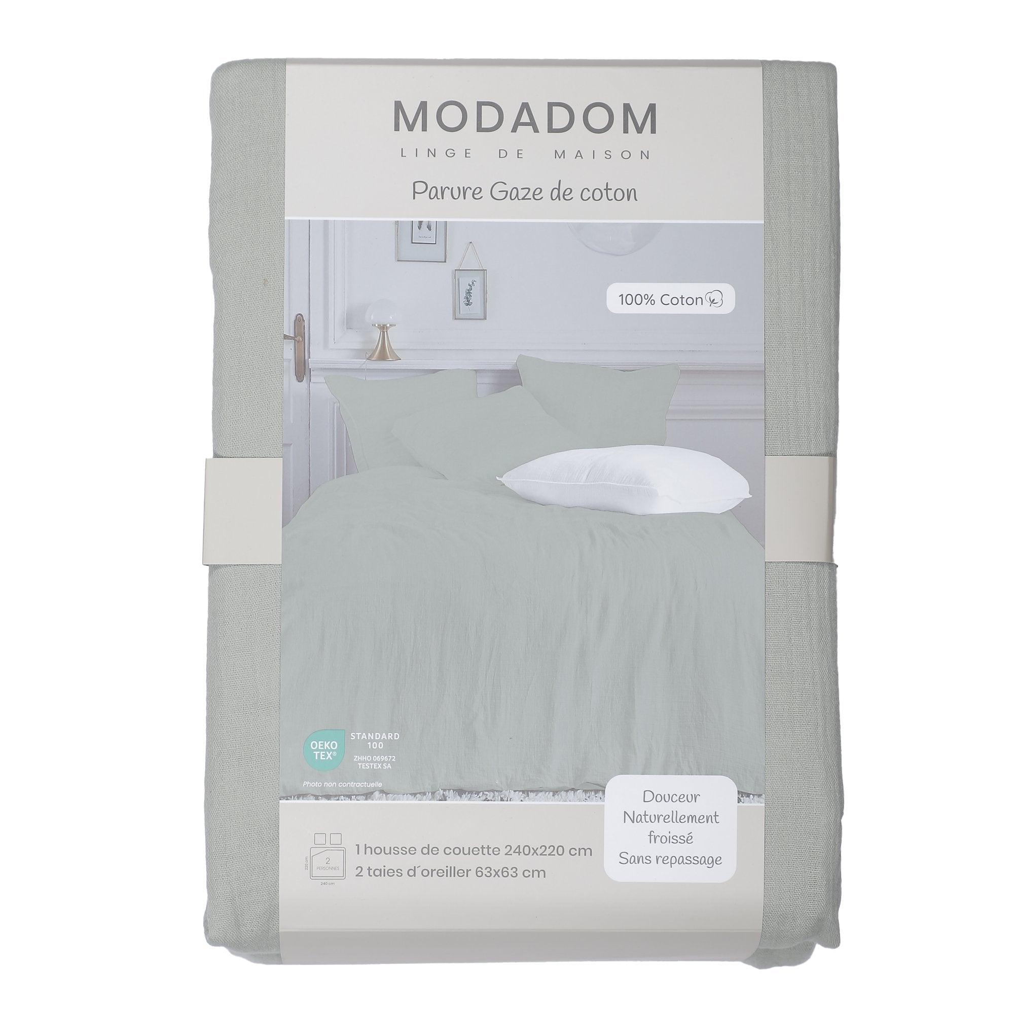 Stokomani Maison Housse couette gaze coton vert +2 taies