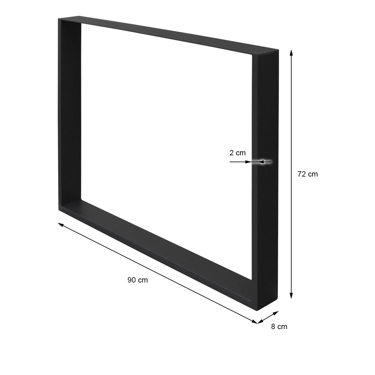 ECD Germany Möbel U-Design 90x72 pied de table noir acier lot de 2
