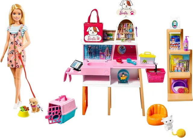 Barbie Animalerie coffret toilettage + 4 animaux jouet