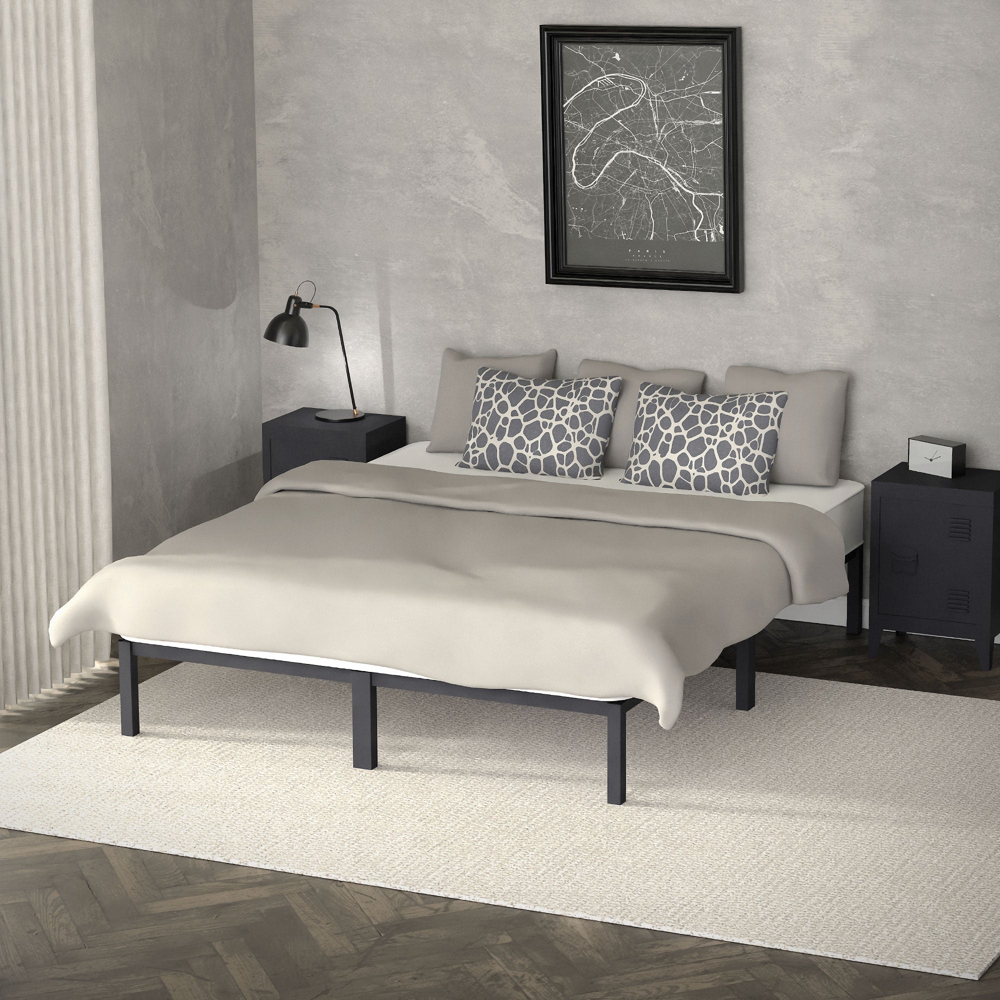 ECD Germany Möbel Lit double métal 160x200 anthracite