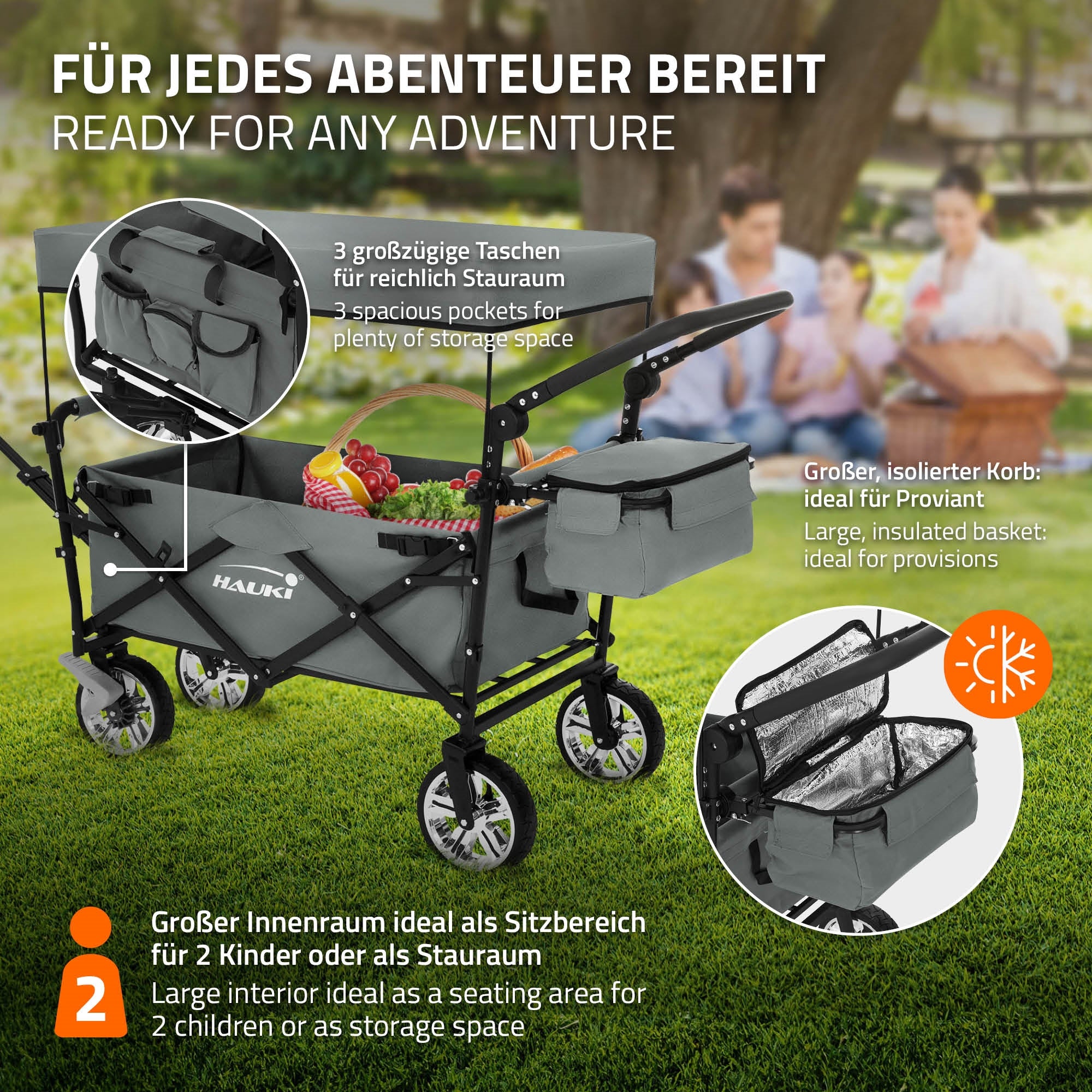 ECD Germany Garten chariot pliable XXL gris toit 120 kg