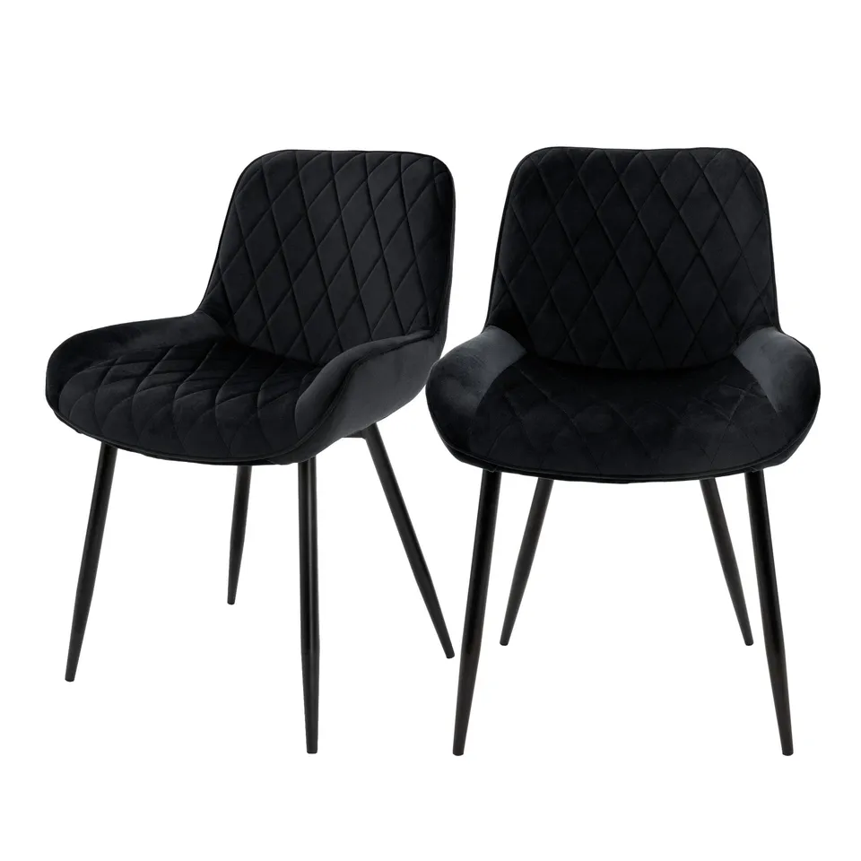 ML-Design Chaise salle à manger velours noir matelassé lot 2