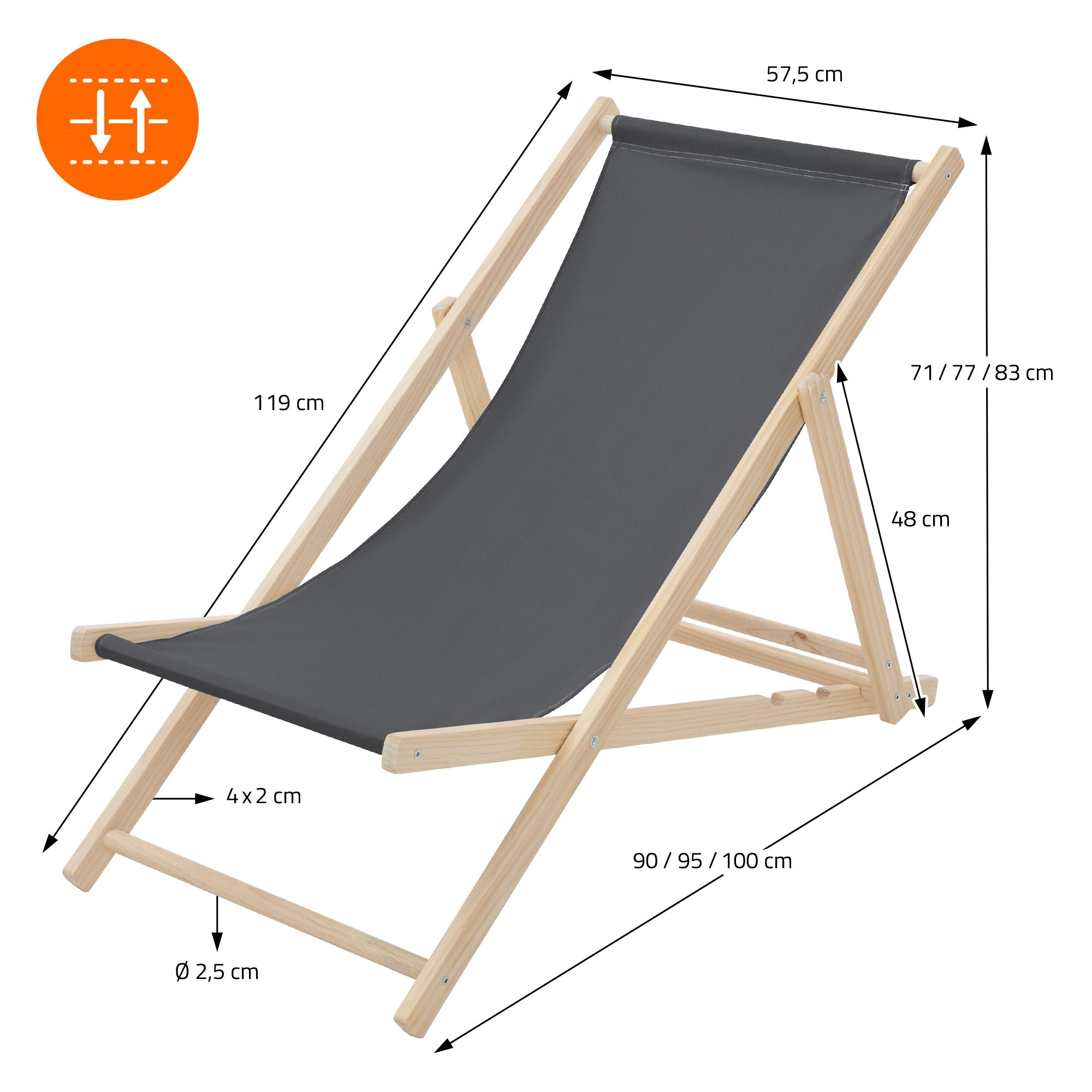 ECD Germany Sport bain de soleil bois anthracite pliable lot 2