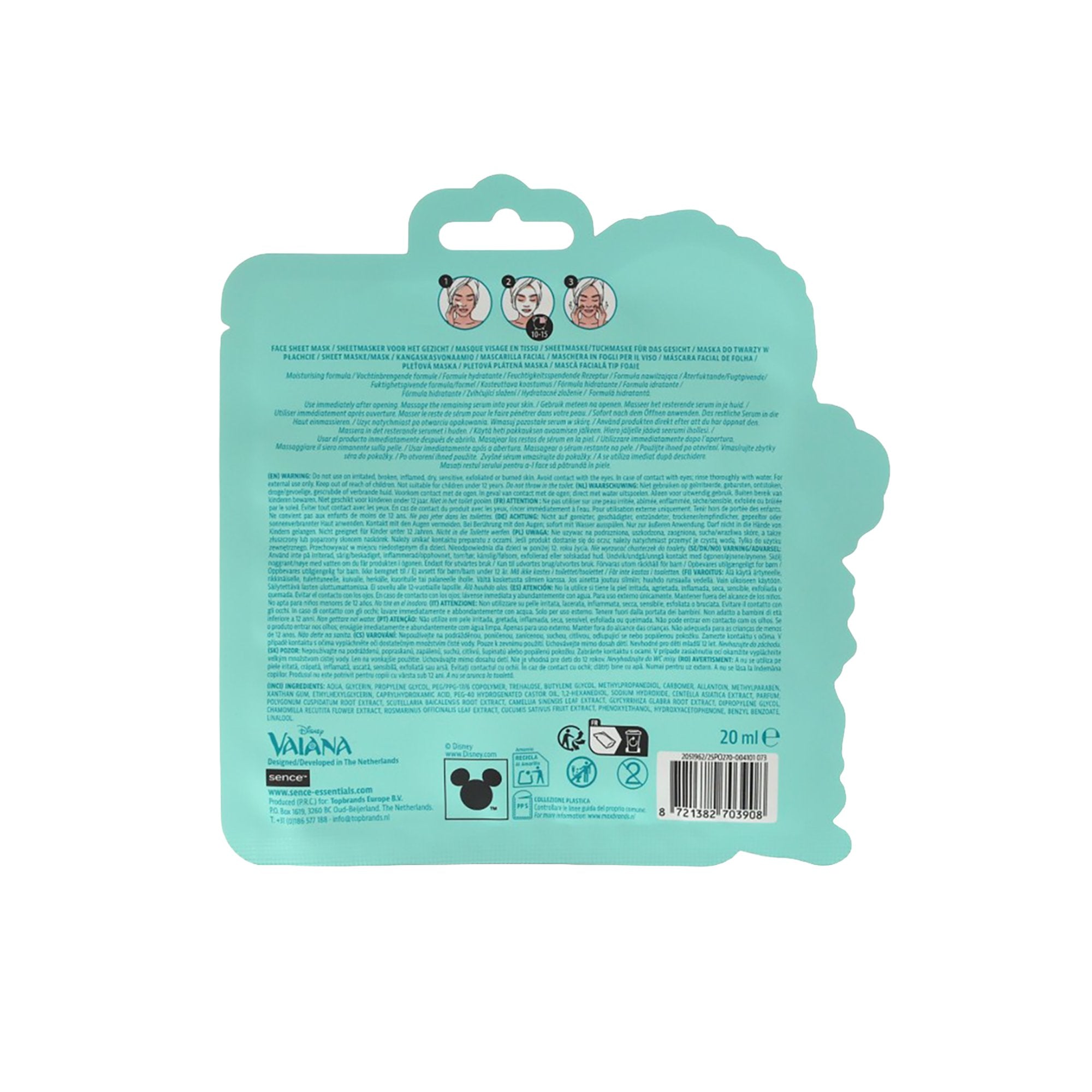 Disney Vaiana masque visage tissu bleu détente