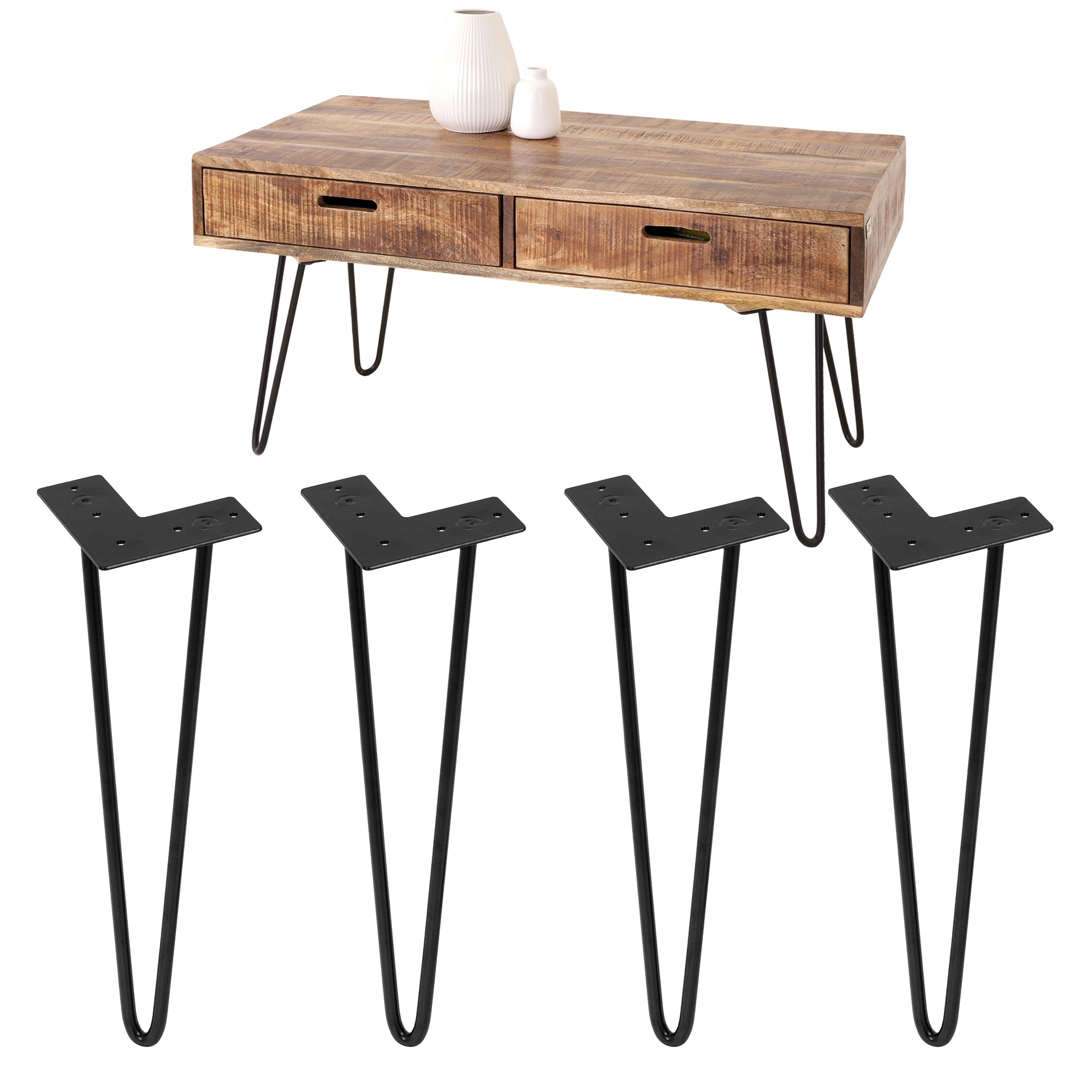 ML-Design pieds de table hairpin acier noir 20,5 cm lot 4