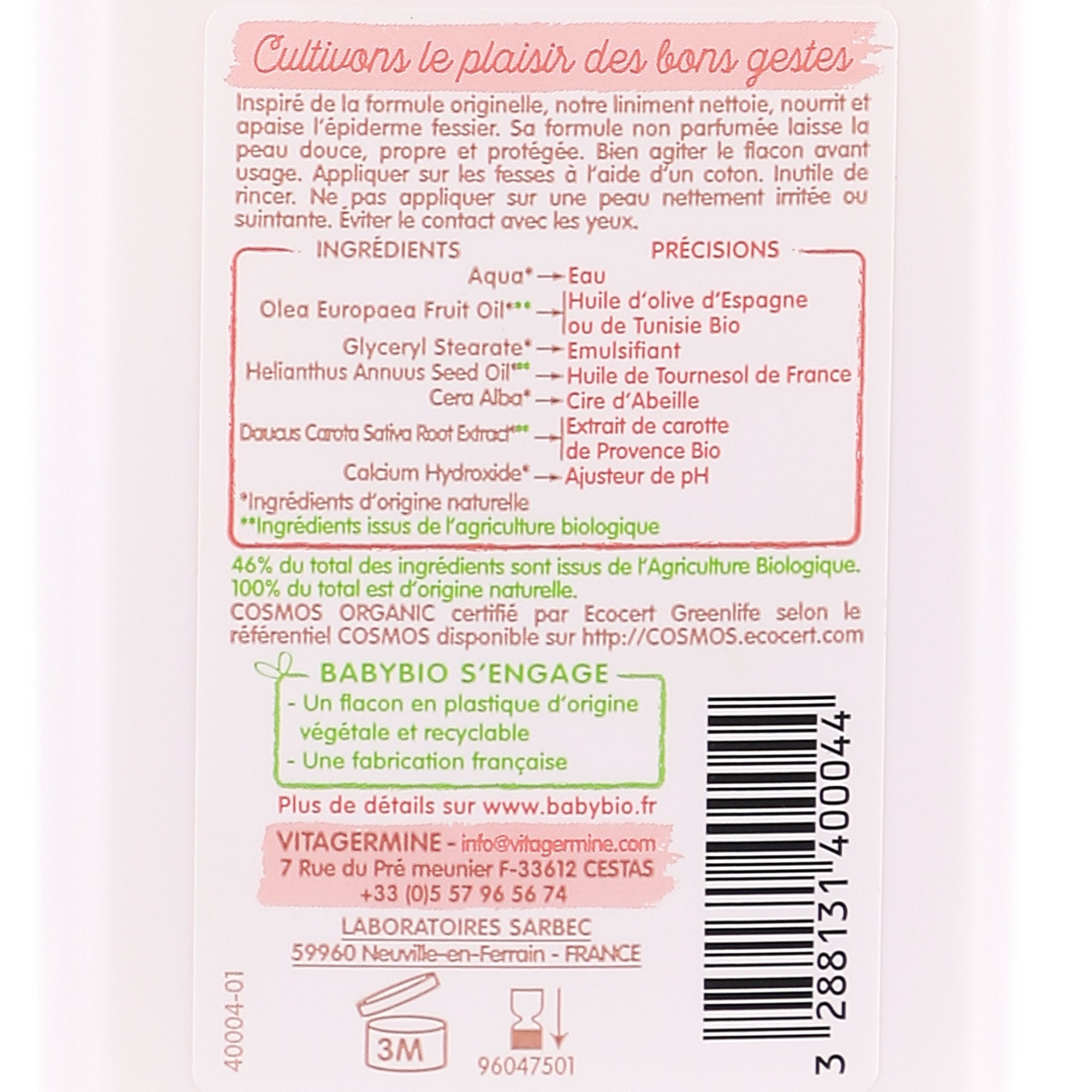 Liniment oléo-calcaire soin bébé toilette naissance doux