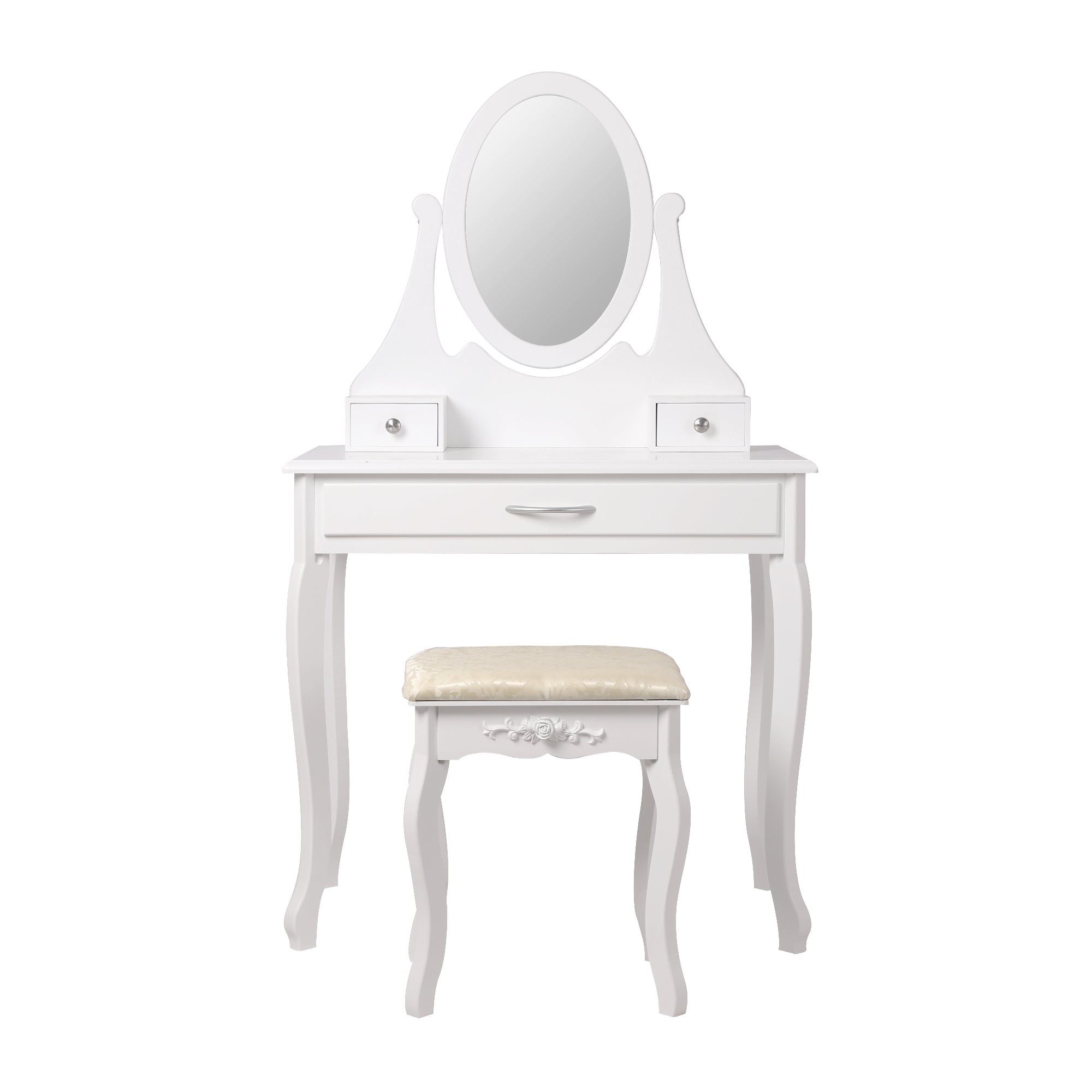 ECD Germany Möbel coiffeuse blanche 75x140x40 miroir 3 tiroirs tabouret