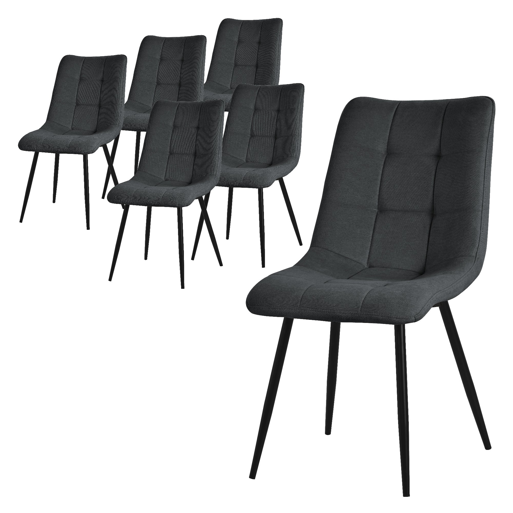 ECD Germany chaise salle à manger tissu anthracite lot 2 pieds acier