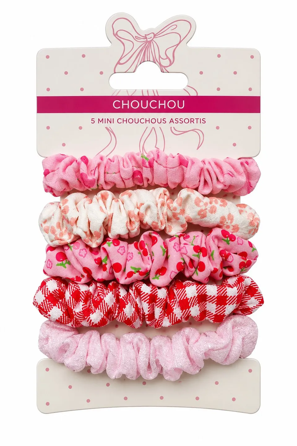 Stokomani Beauté Lot 5 Mini Chouchous Cheveux Roses Motifs