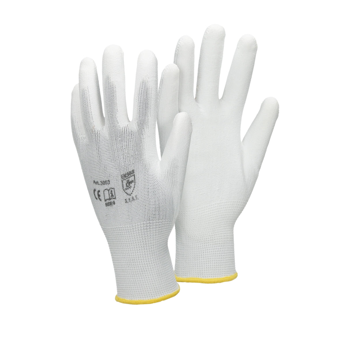 ECD Germany Paire gants de travail nylon PU blancs taille 8-M