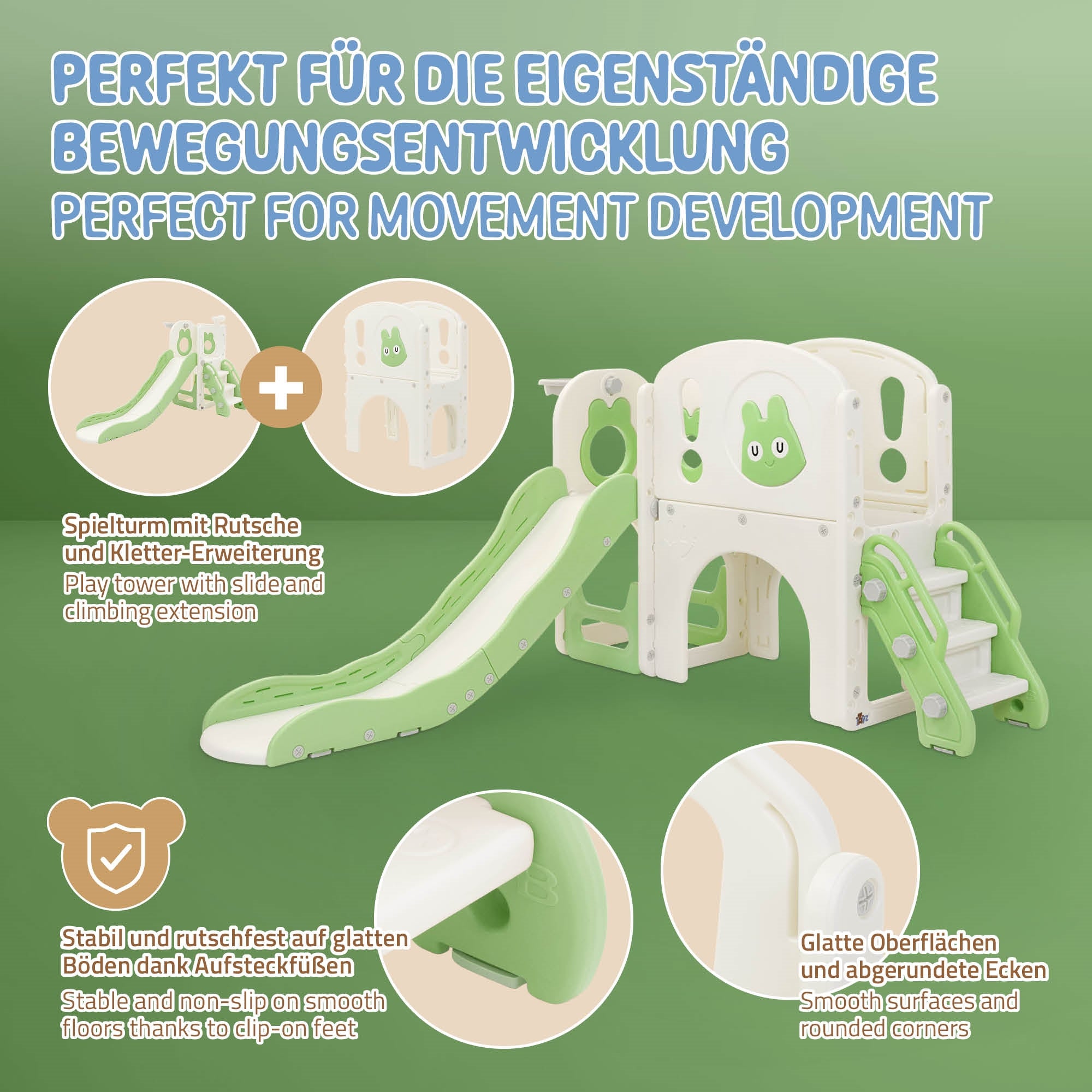 Joyz 5 en 1 tour toboggan enfant vert clair avec panier
