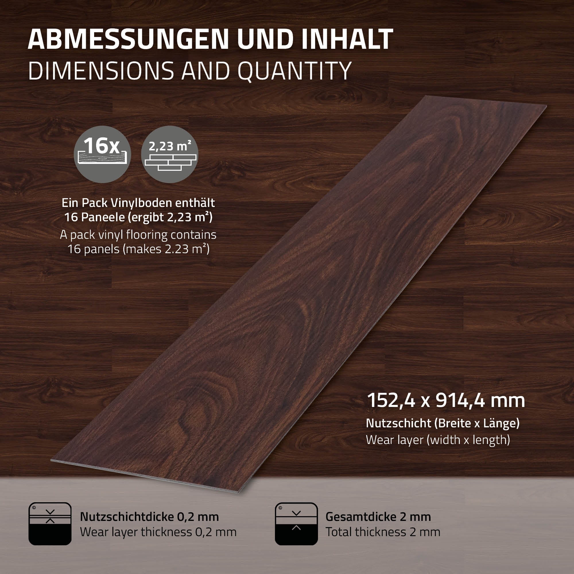 ECD Germany sol vinyle adhésif noyer rouge-brun 48 lames 2 mm