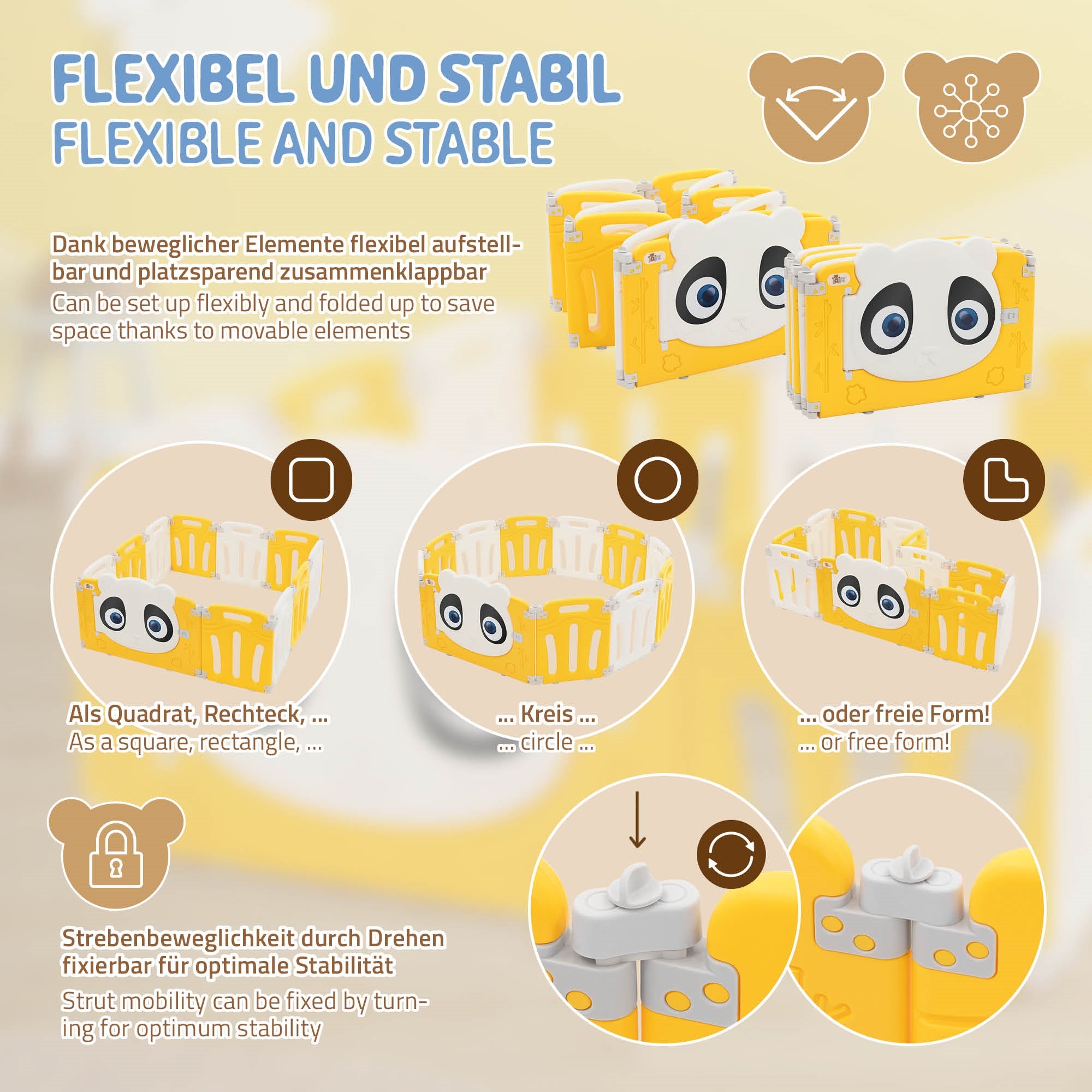 ECD Germany Joyz parc bébé pliable blanc jaune panda 120x120 cm