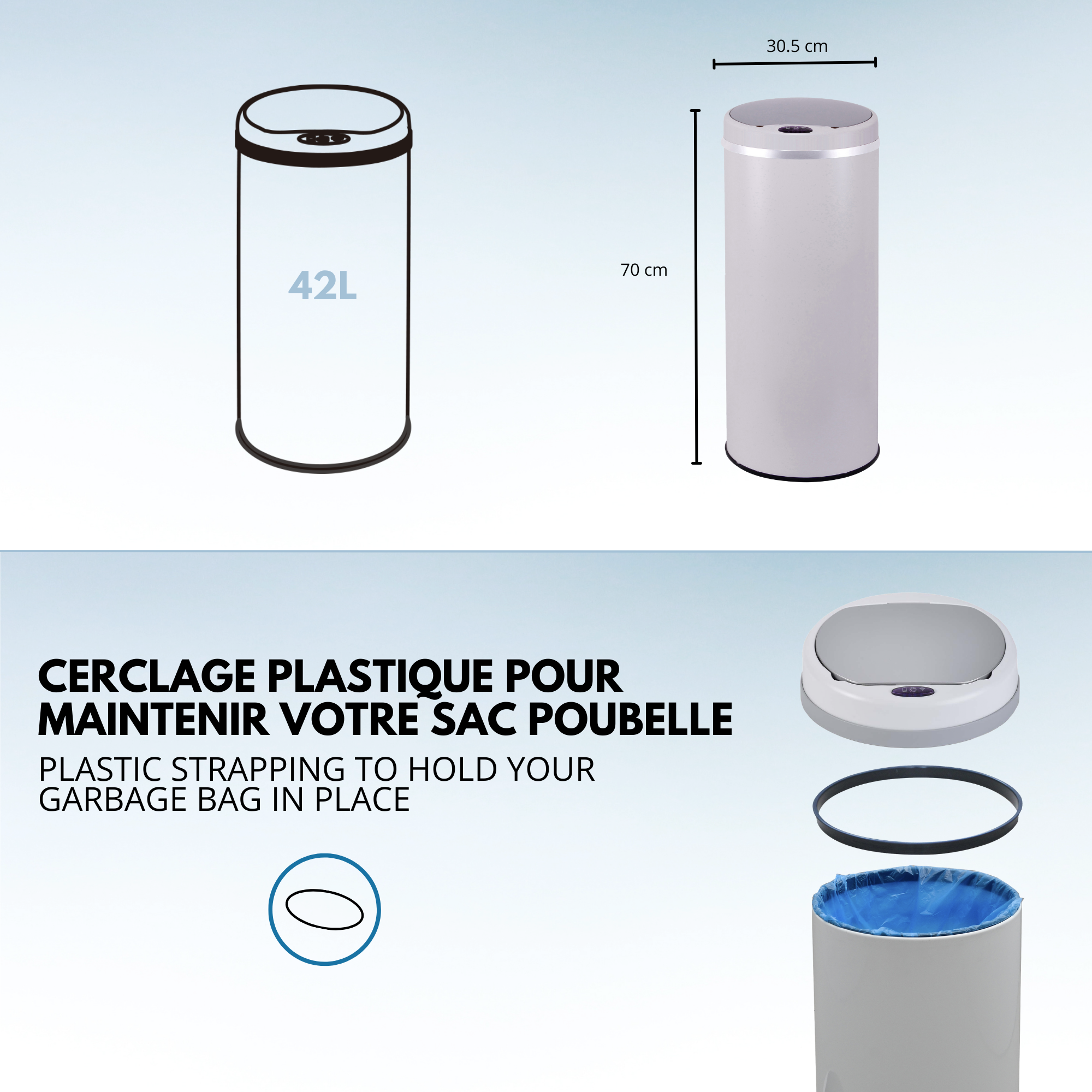 Red Deco Soho 42L poubelle cuisine automatique blanc inox