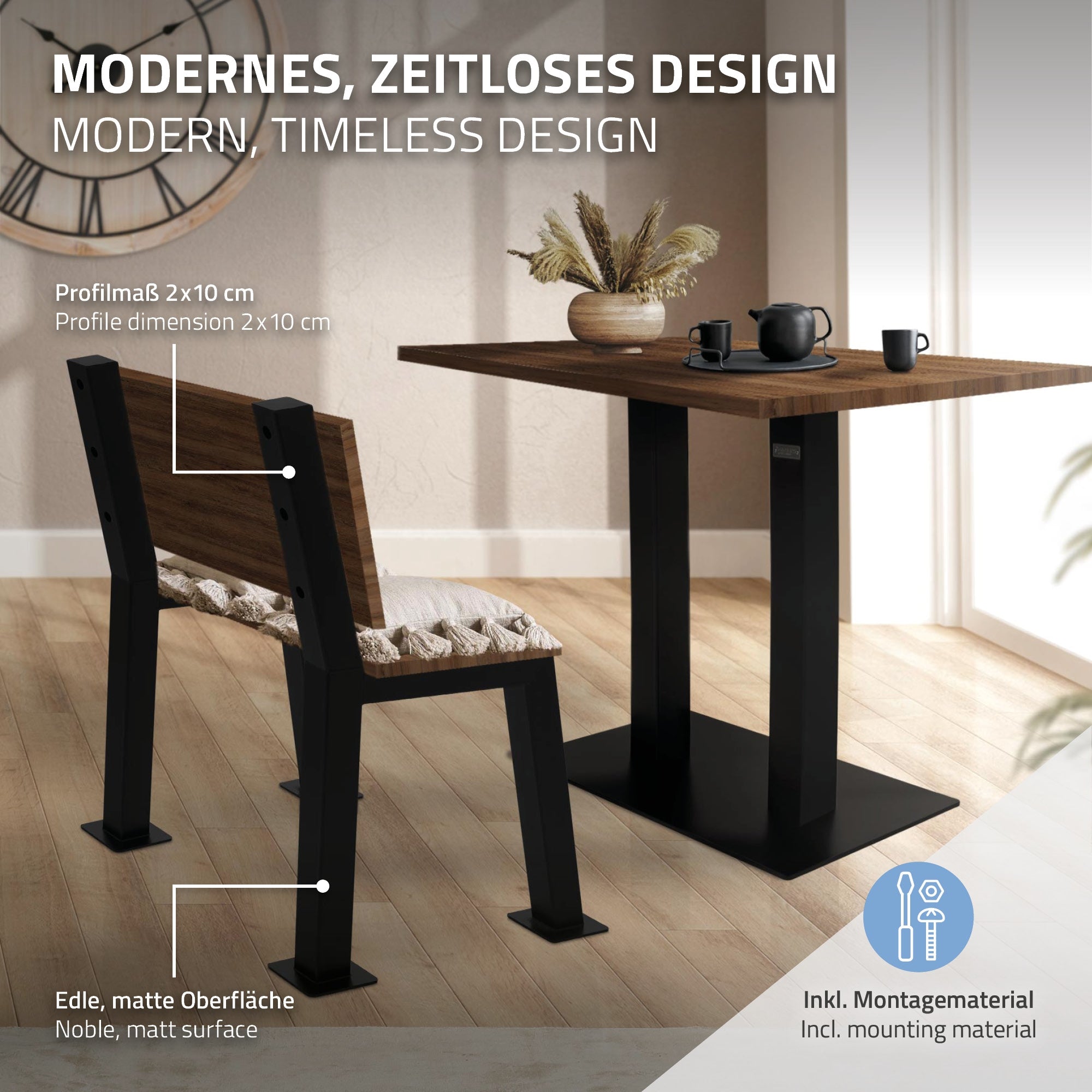 ECD Germany Garten pieds de banc 47x77,5 cm noirs acier x2
