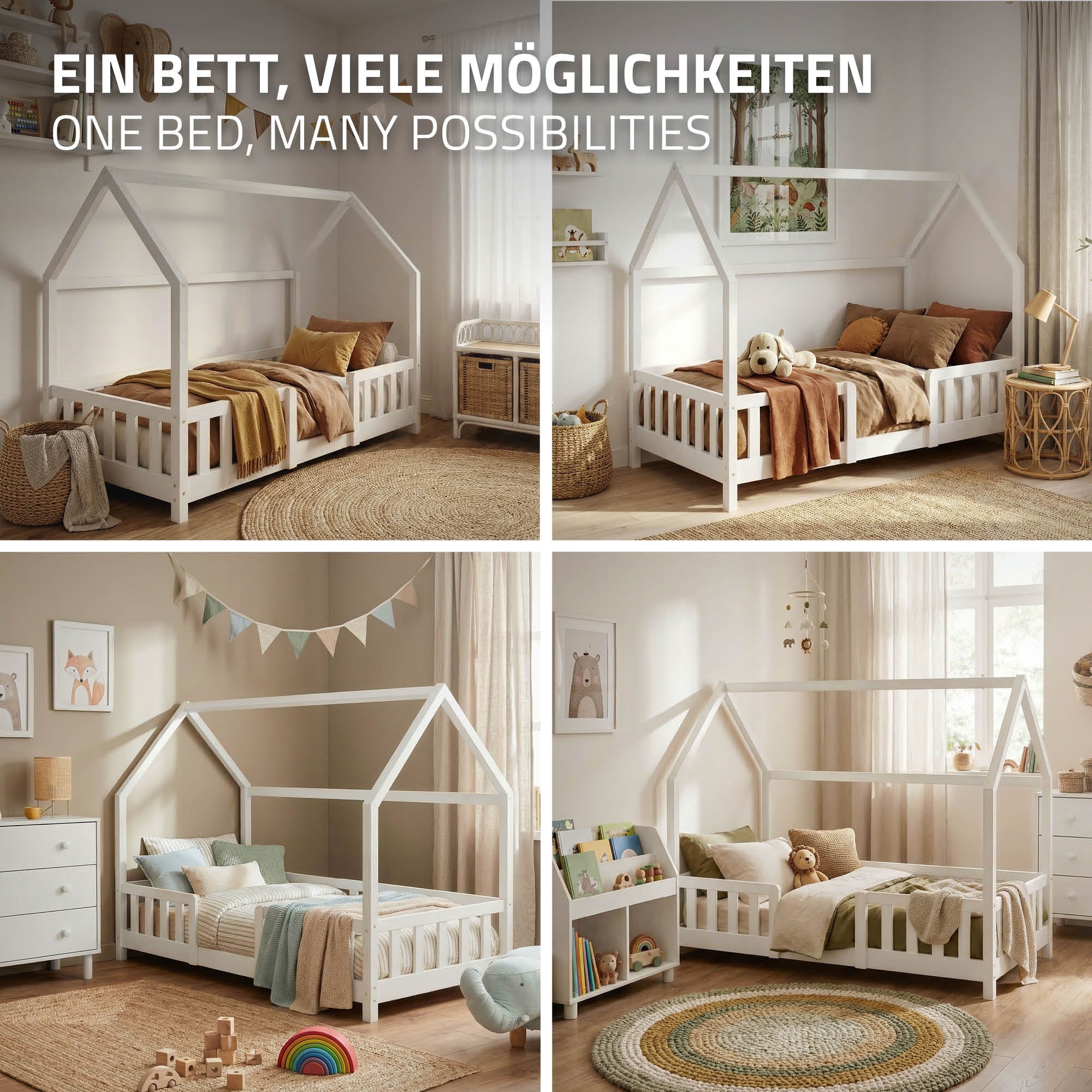 ECD Germany Kinder lit cabane 80x160 cm blanc + matelas 10cm