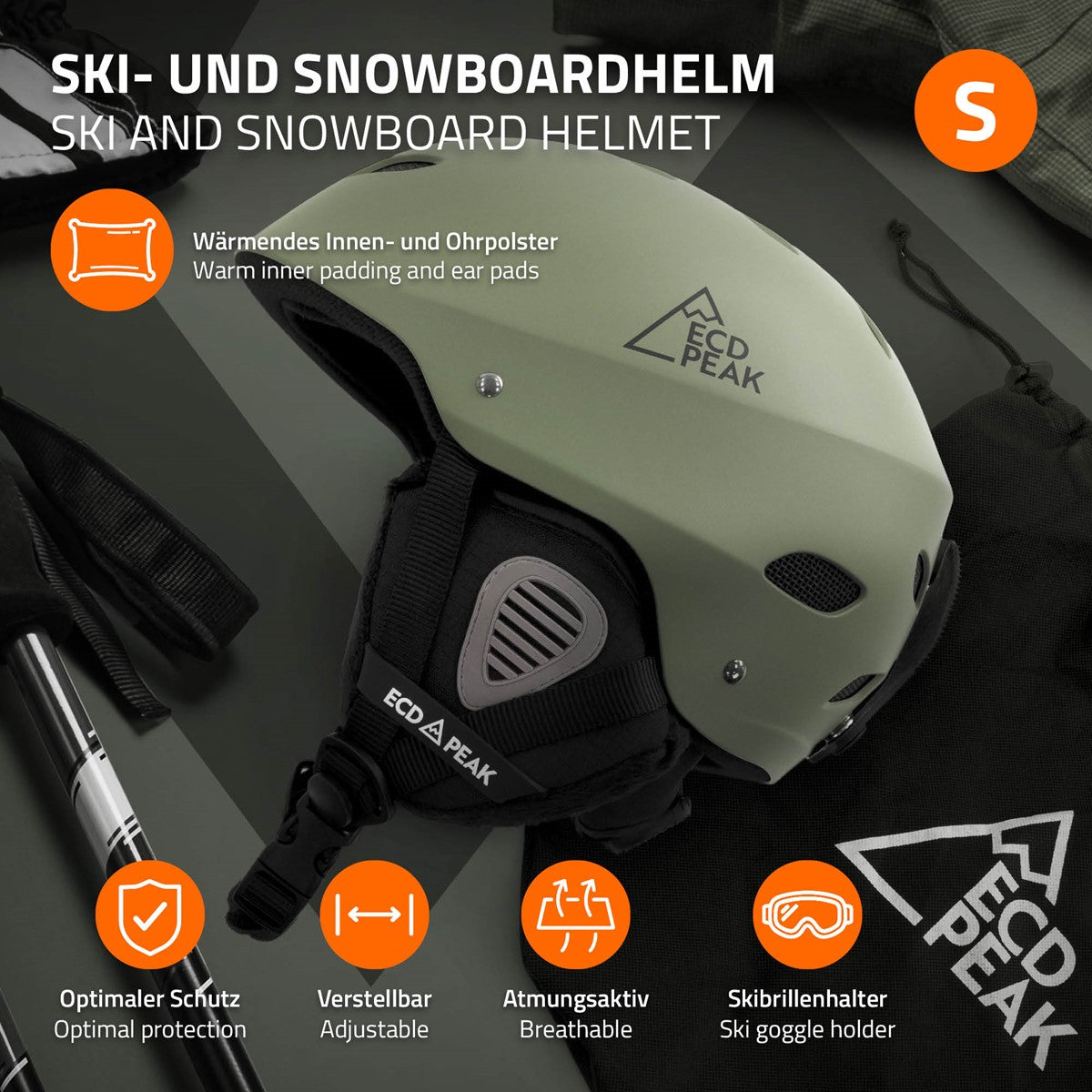 ECD Germany Sport casque ski S 51-54 cm vert ventilation